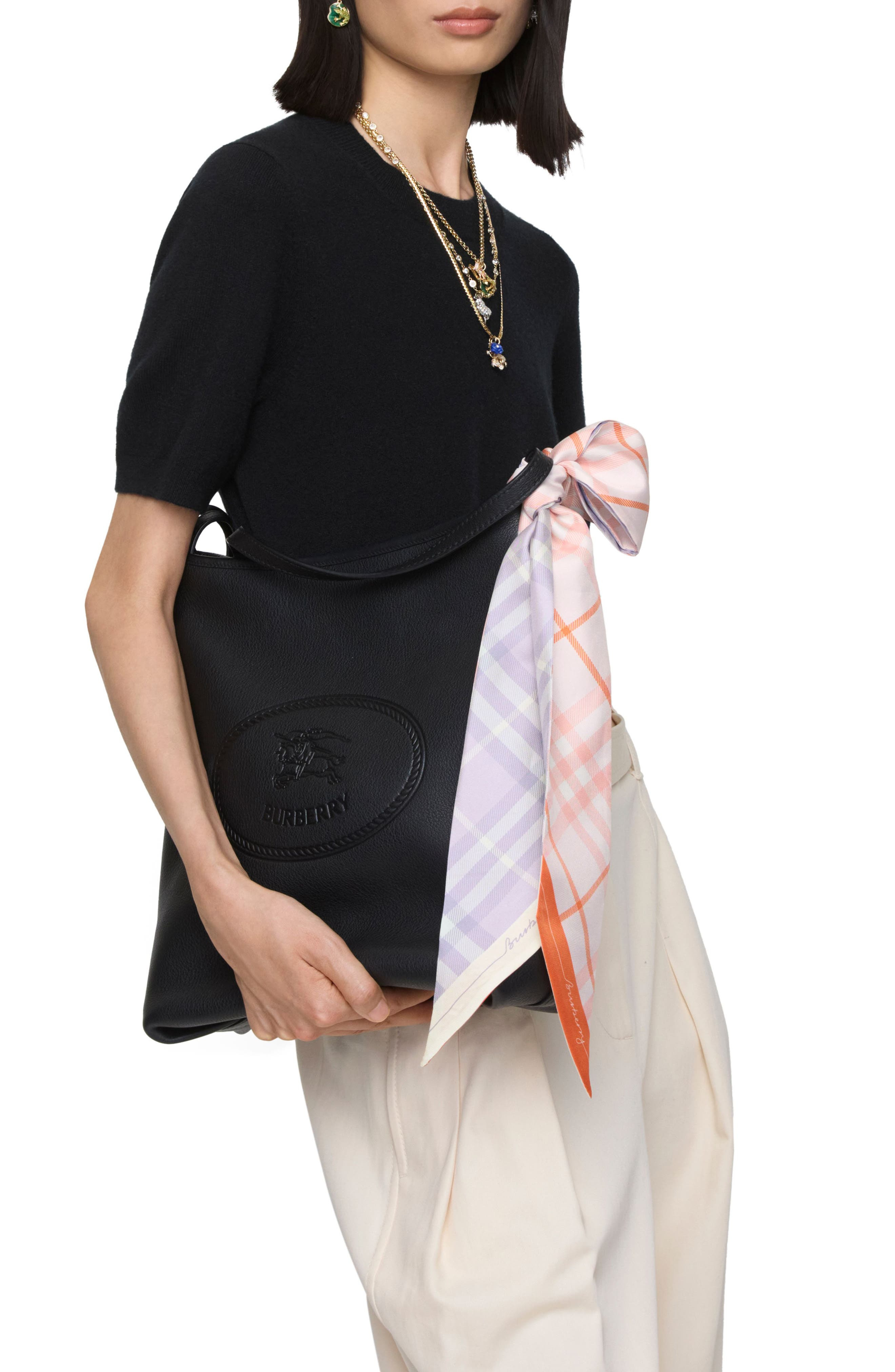 burberry Check Silk Twill Skinny Scarf in Sugar/Hume at Nordstrom - 4
