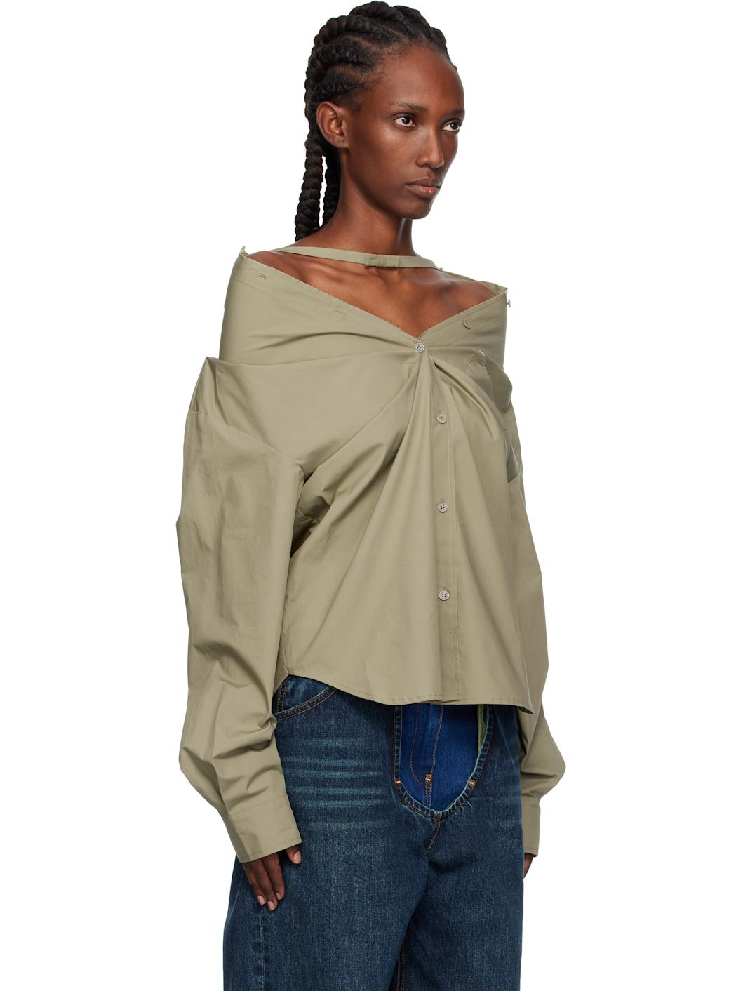 Khaki Dropped Shoulder Shirt - 2