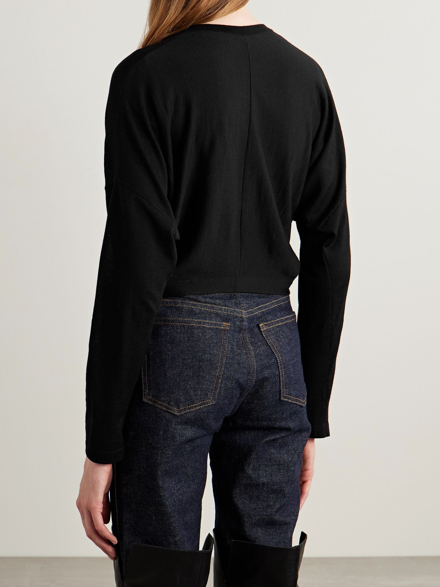 Finn cropped merino wool cardigan Black - 4