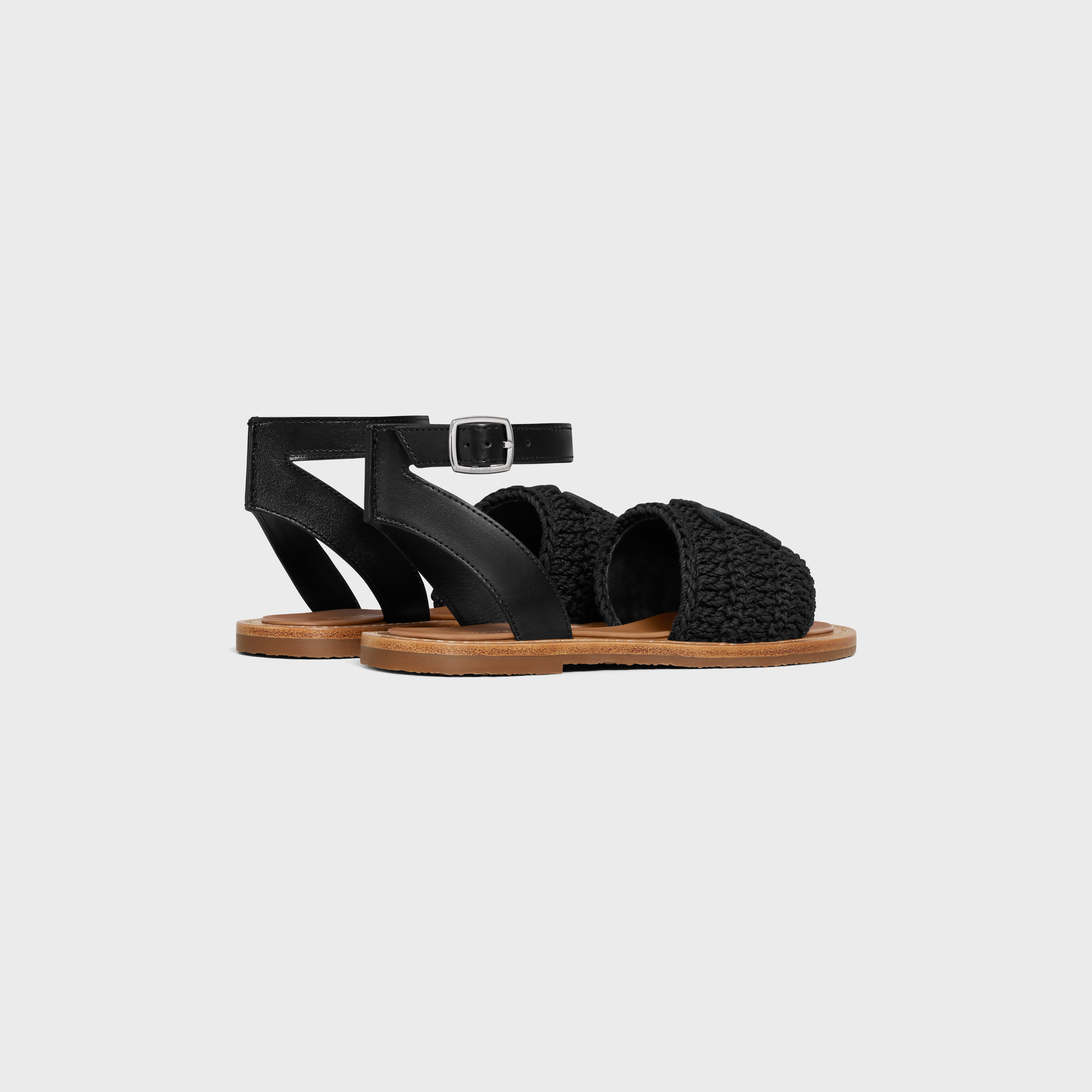 CELINE LYMPIA SANDAL in TRIOMPHE MACCRAMÉ COTTON & CALFSKIN - 3