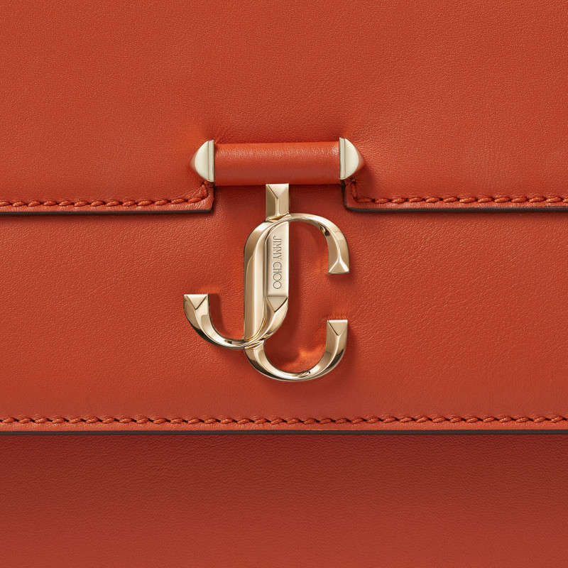 Varenne Quad
Dark Amber Orange Fine Shiny Calf Leather Shoulder Bag with Light Gold JC Bar 6