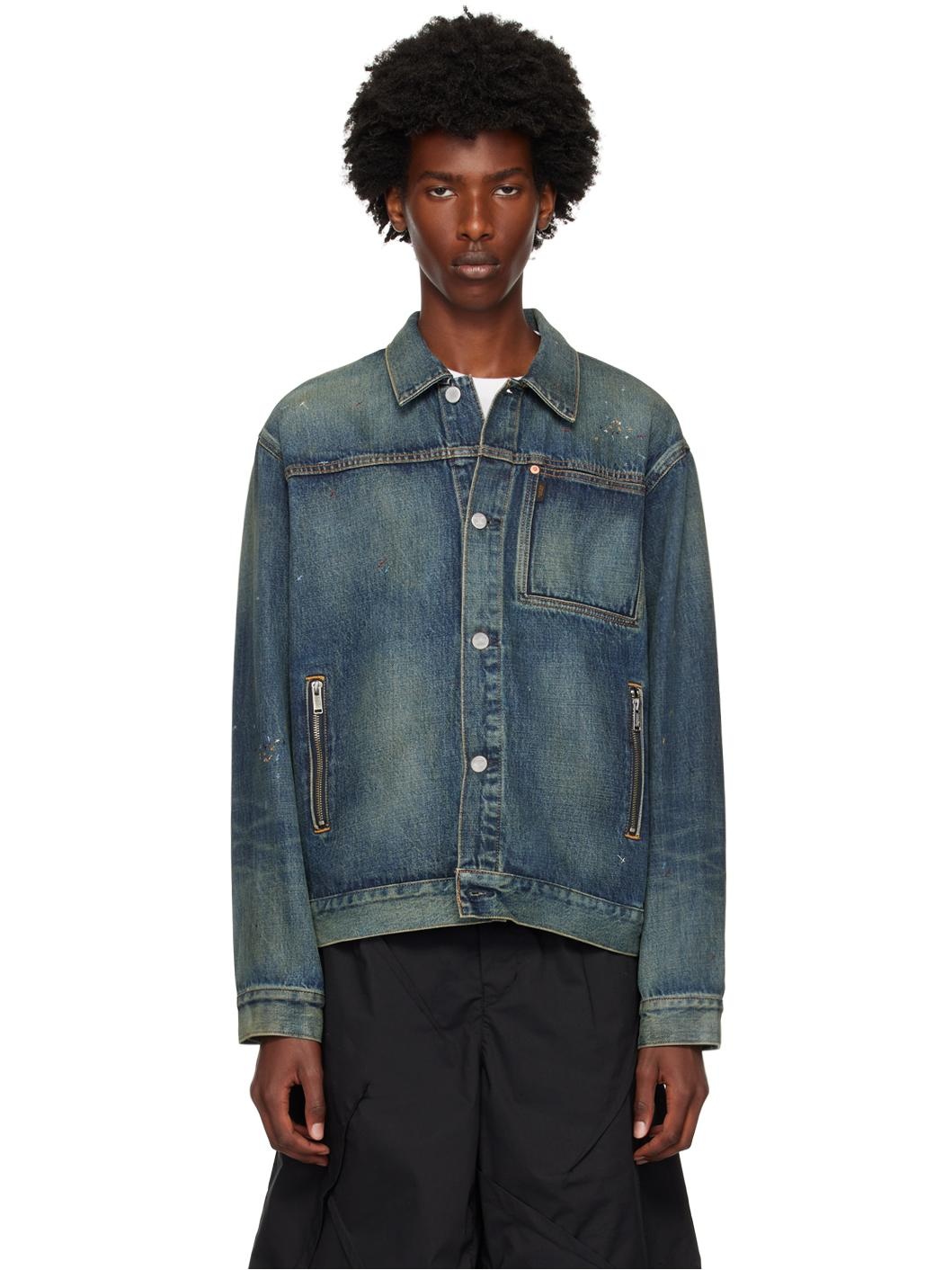Blue Distressed Denim Jacket - 1