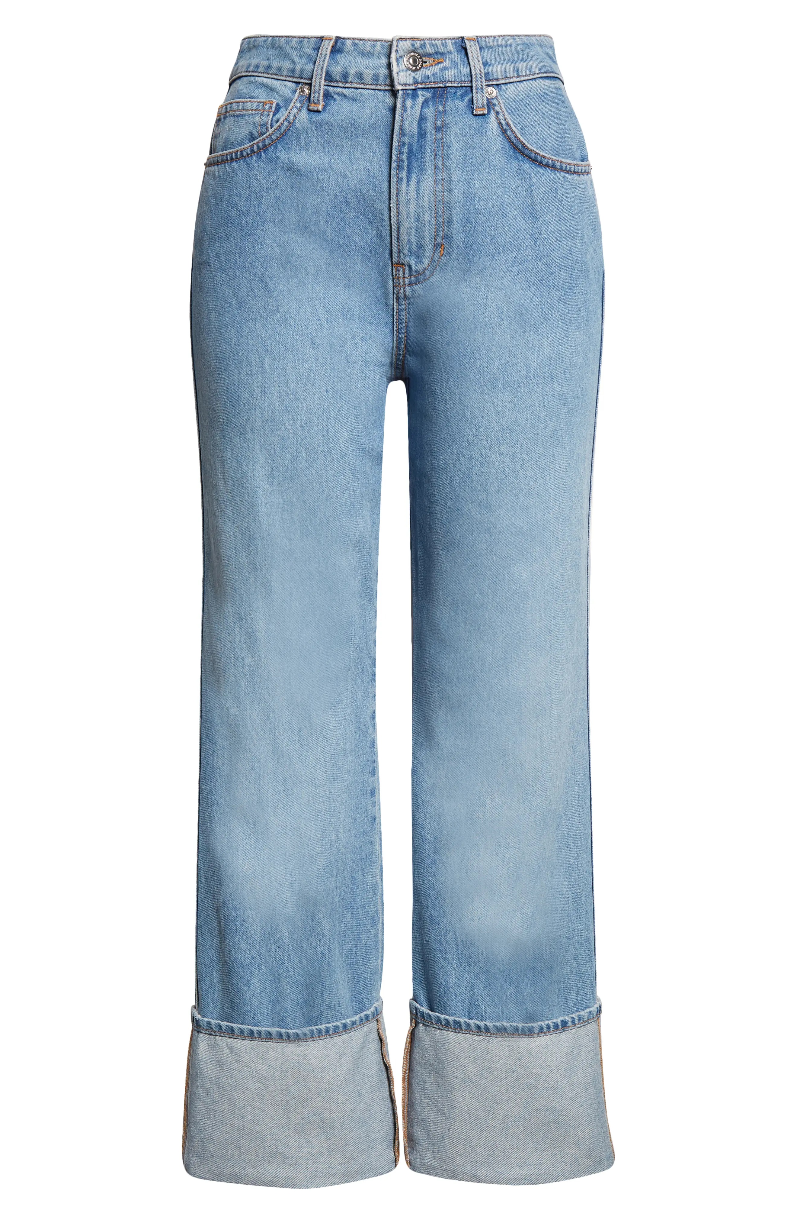 Dylan Cuffed High Waist Relaxed Straight Leg Jeans - 6