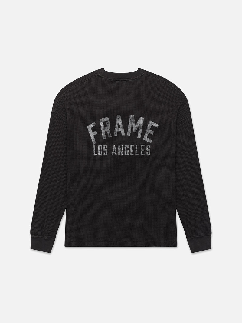 FRAME Waffle Textured Jersey Long Sleeve in Washed Black outlook