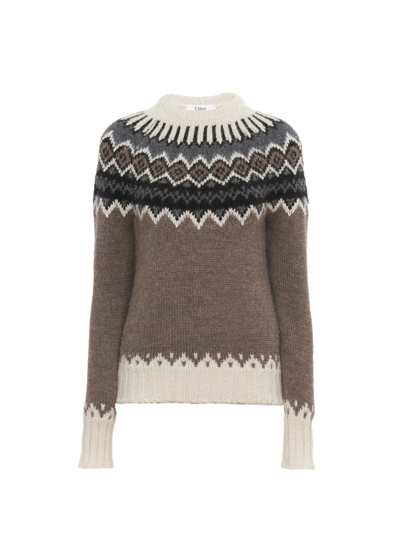 MOCK-NECK FITTED SWEATER IN FAIR ISLE WOOL KNIT 1