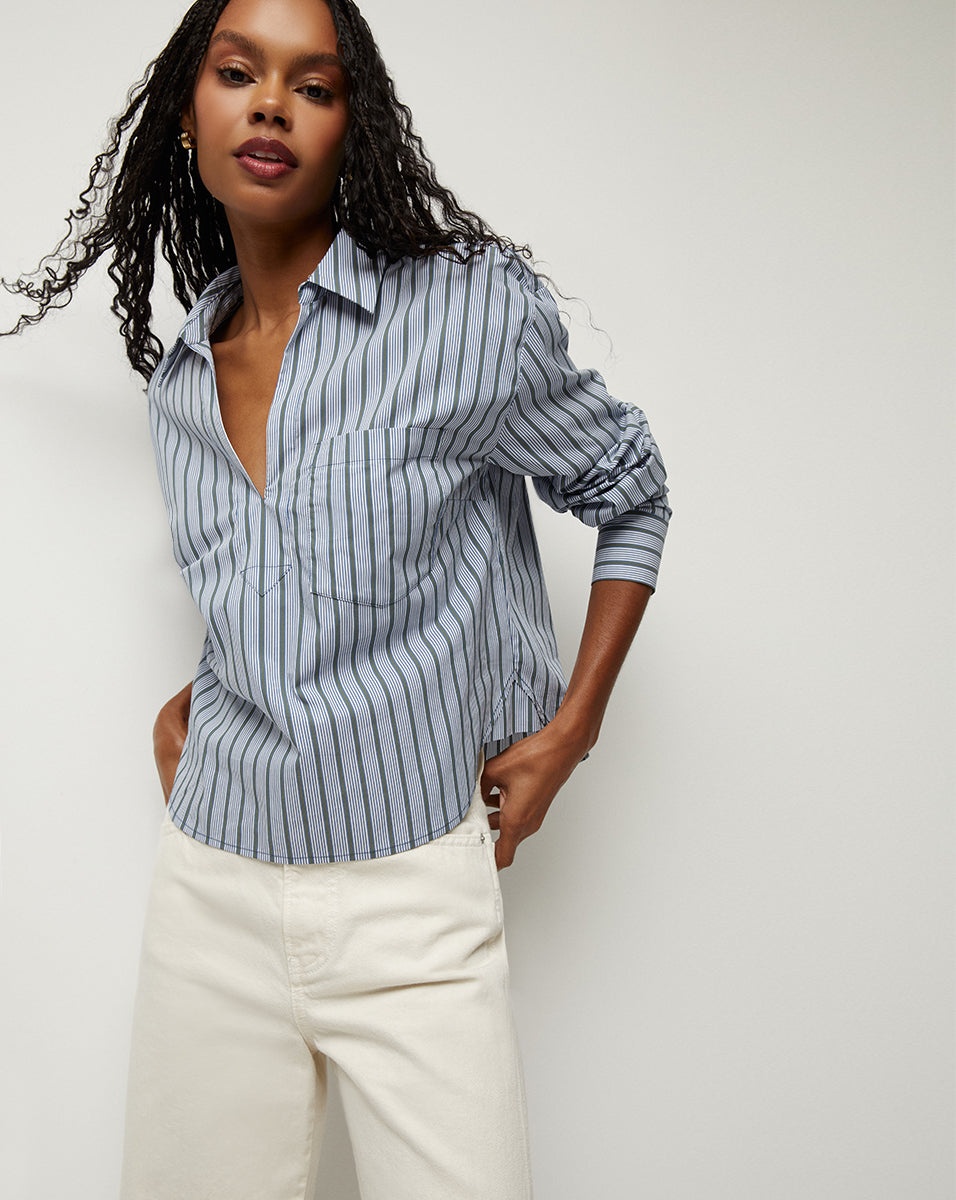 KHAI STRIPED POPLIN TOP - 2