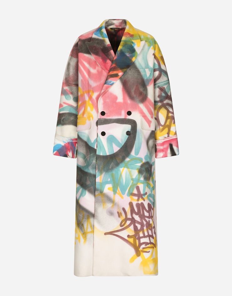 Double-breasted coat with spray-paint graffiti print - 3