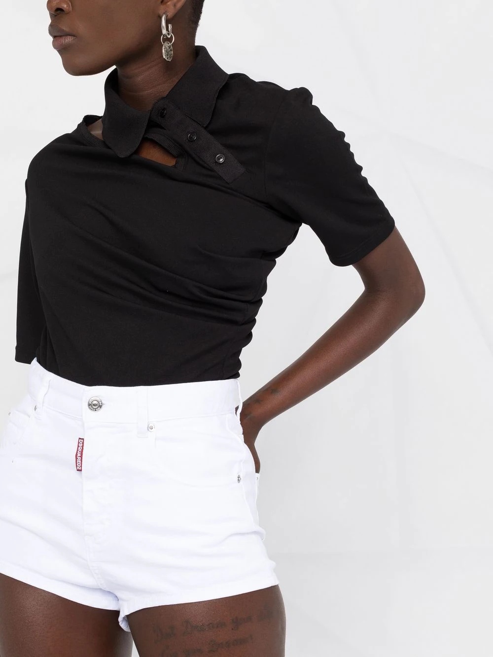 Honey logo-patch denim mini shorts - 3