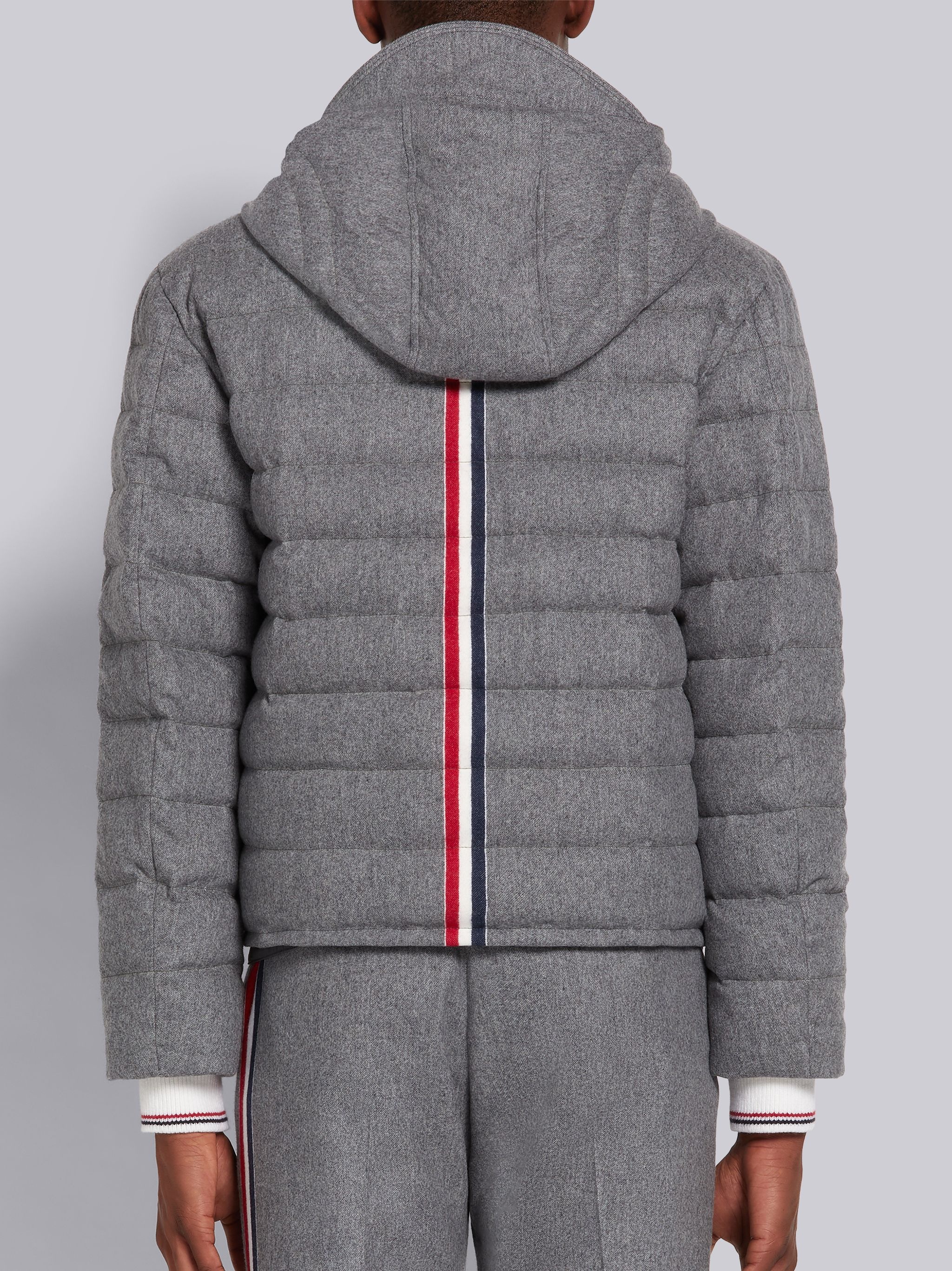 Medium Grey Lightweight Boiled Wool Engineered Stripe Down-Filled Ski Jacket - 2