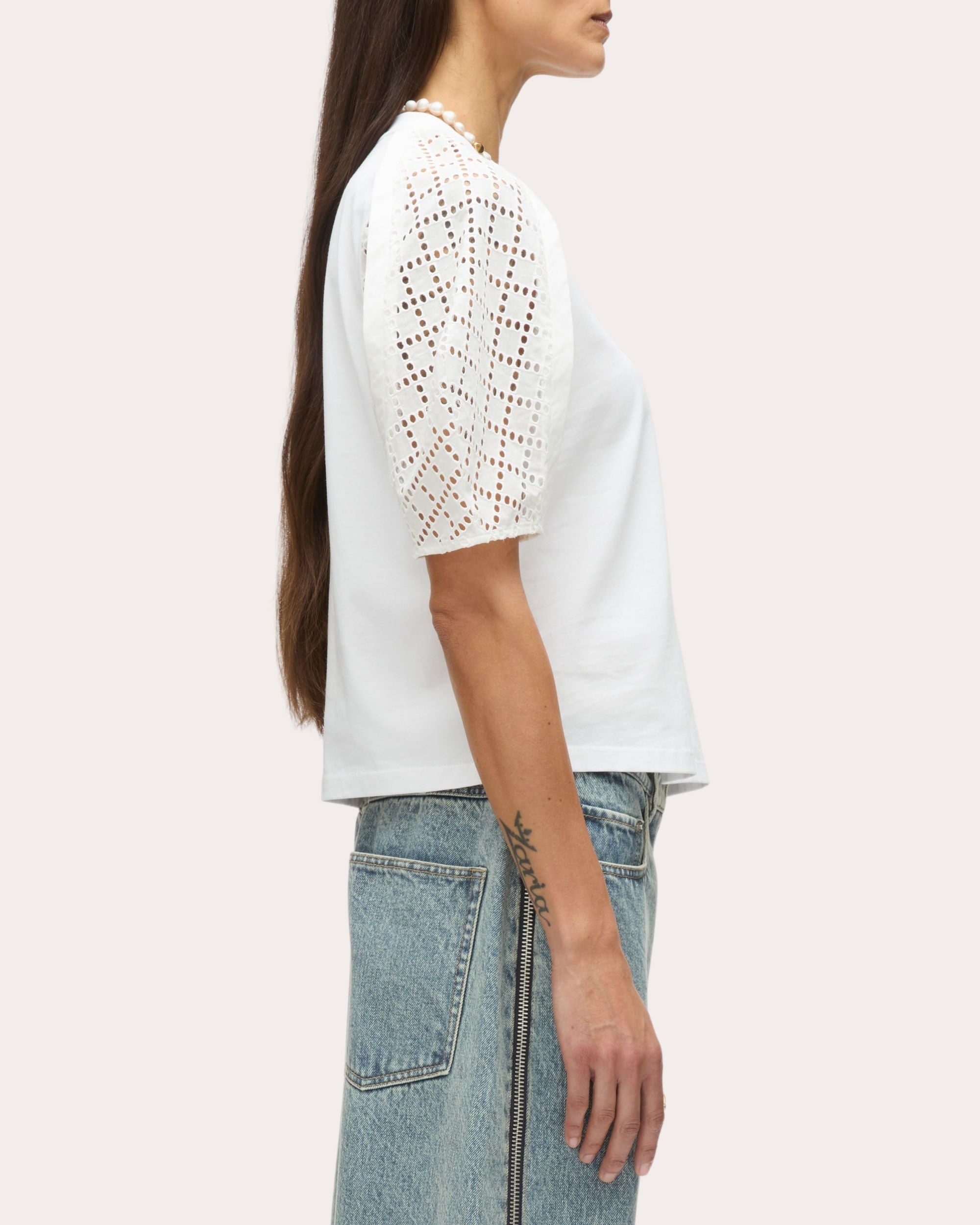 Broderie Anglaise Cotton Jersey Puff-Sleeve T-Shirt - 3
