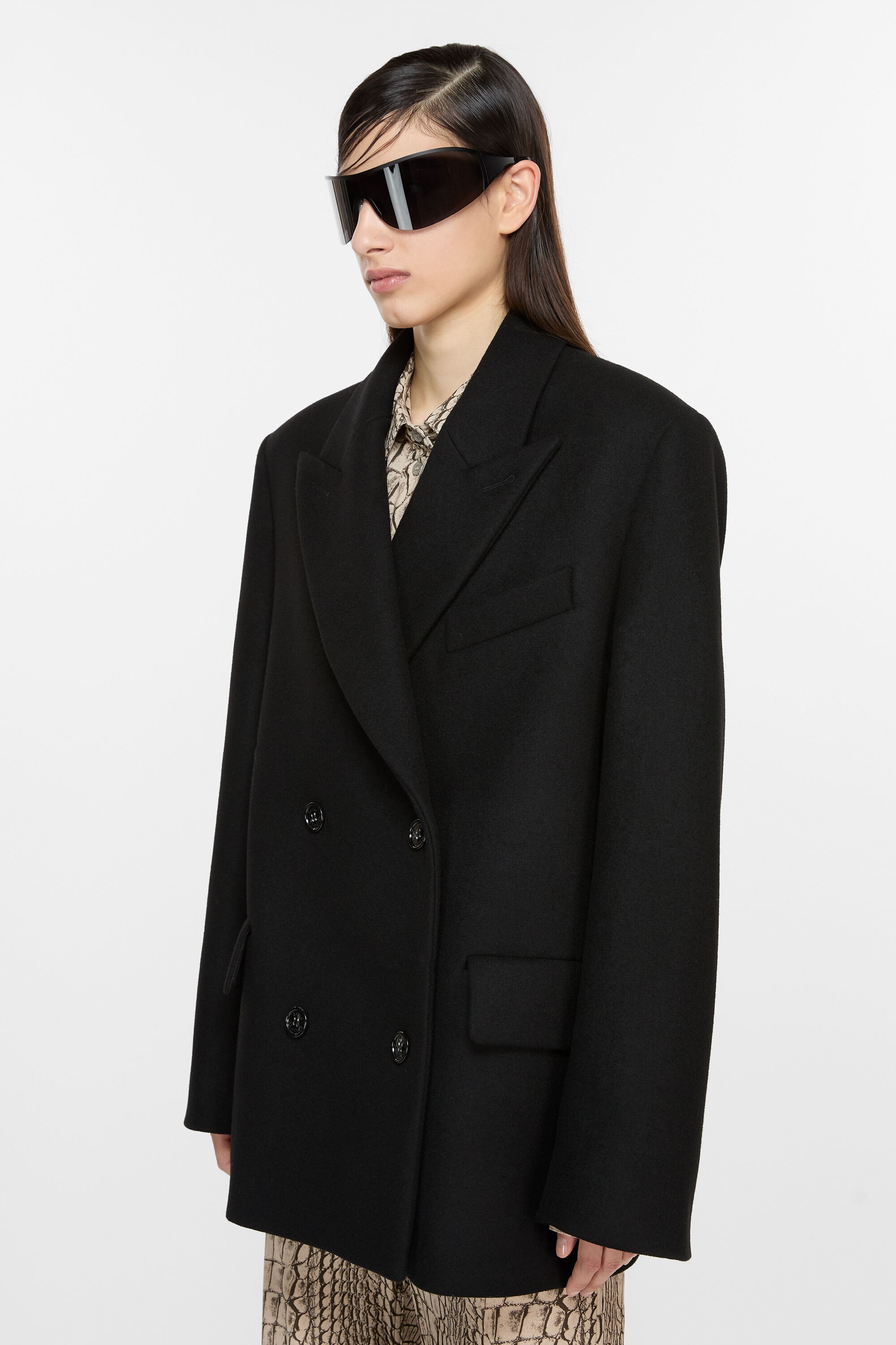 Double-breasted wool jacket - Black - 3