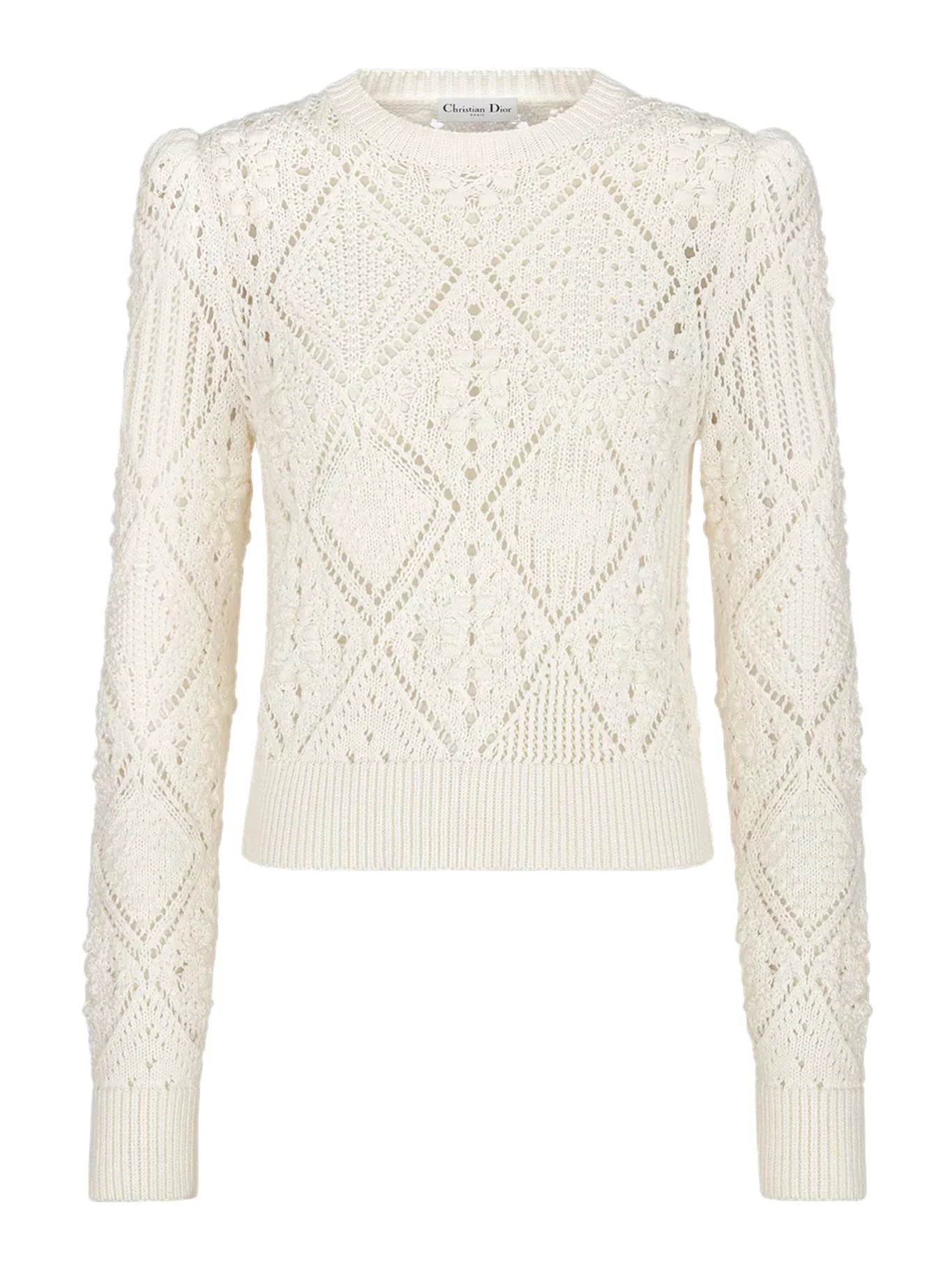 WHITE PERFORATED COTTON KNIT SWEATER - 1
