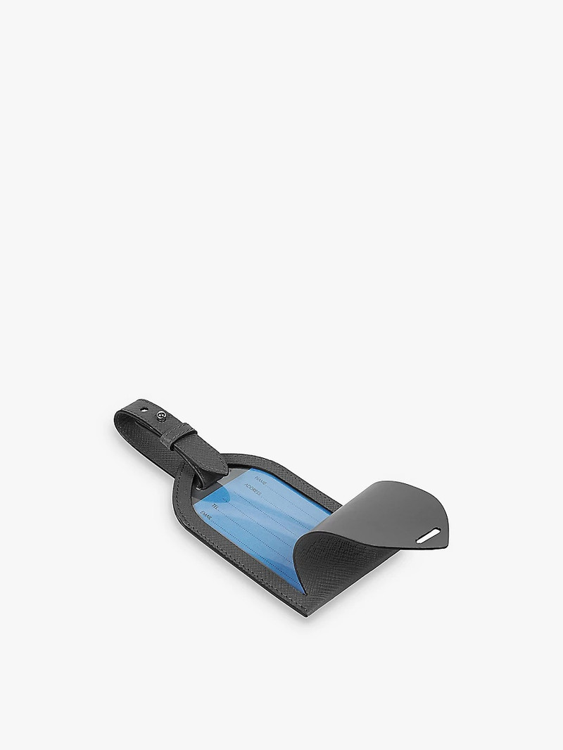 Smythson Panama logo-print leather luggage tag outlook
