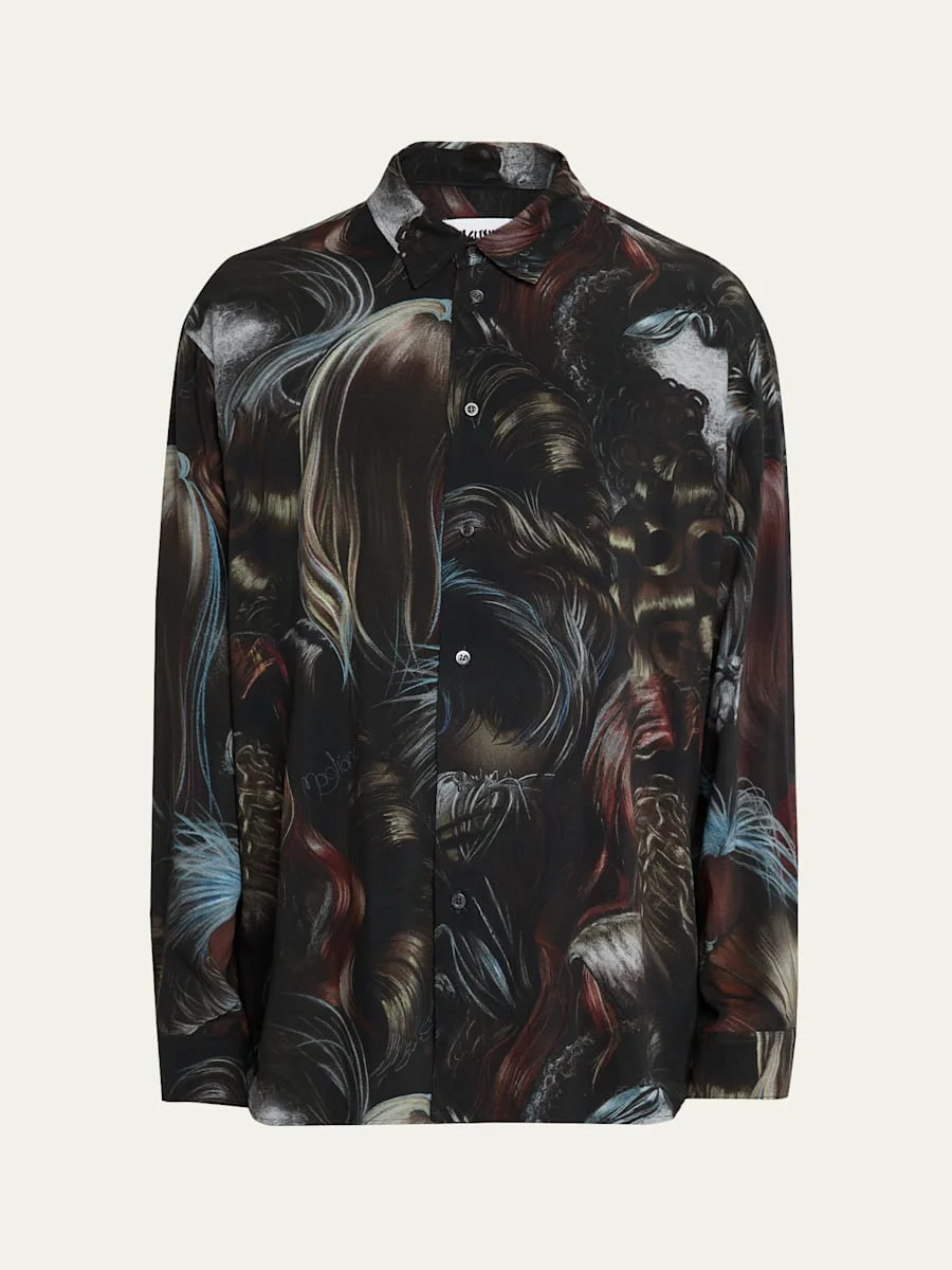 Men's Graphic-Print Long-Sleeve Button-Front Shirt - 1