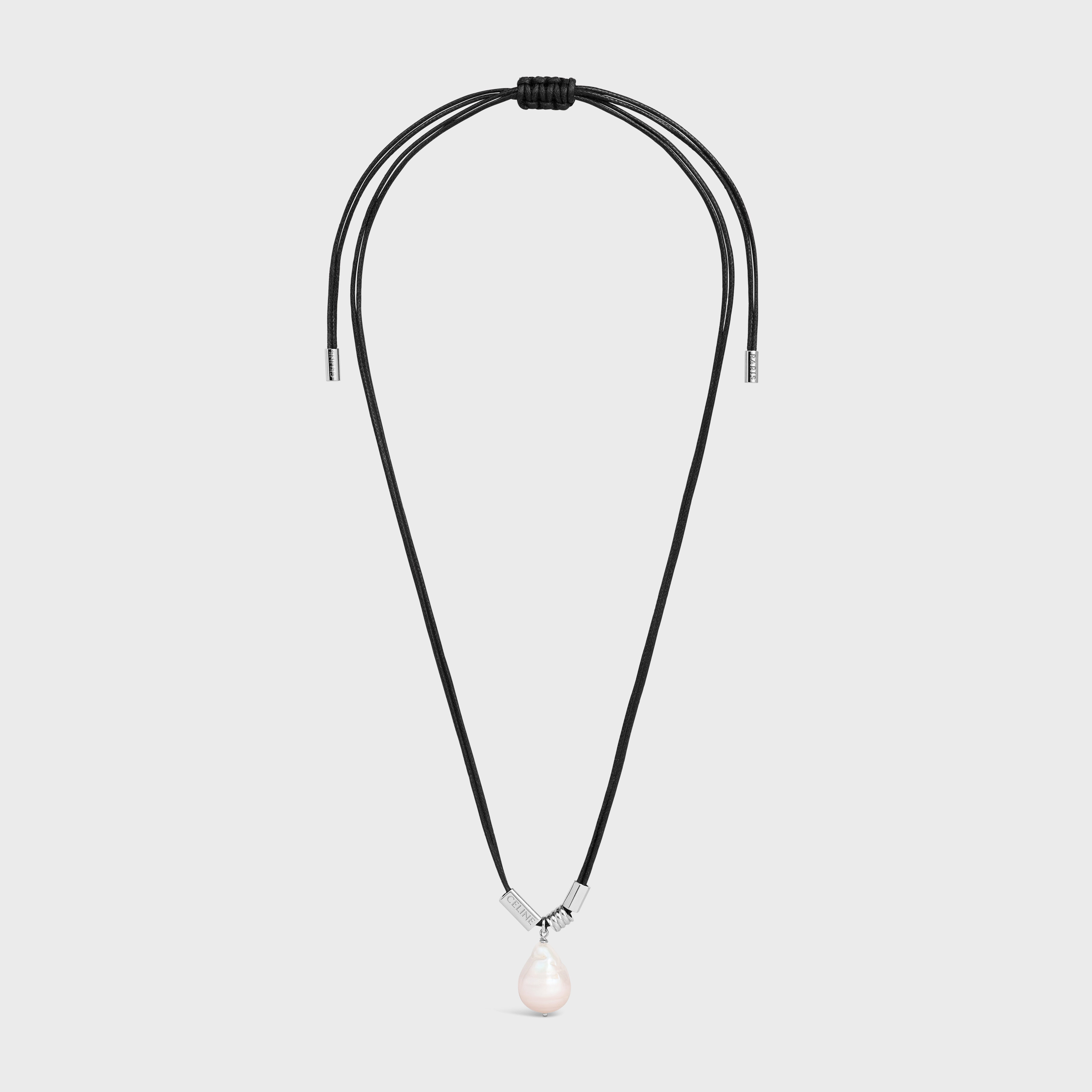 San Onofre Baroque Pearl Necklace in Cultured Pearl, Cotton and Brass with Rhodium Finish - 1