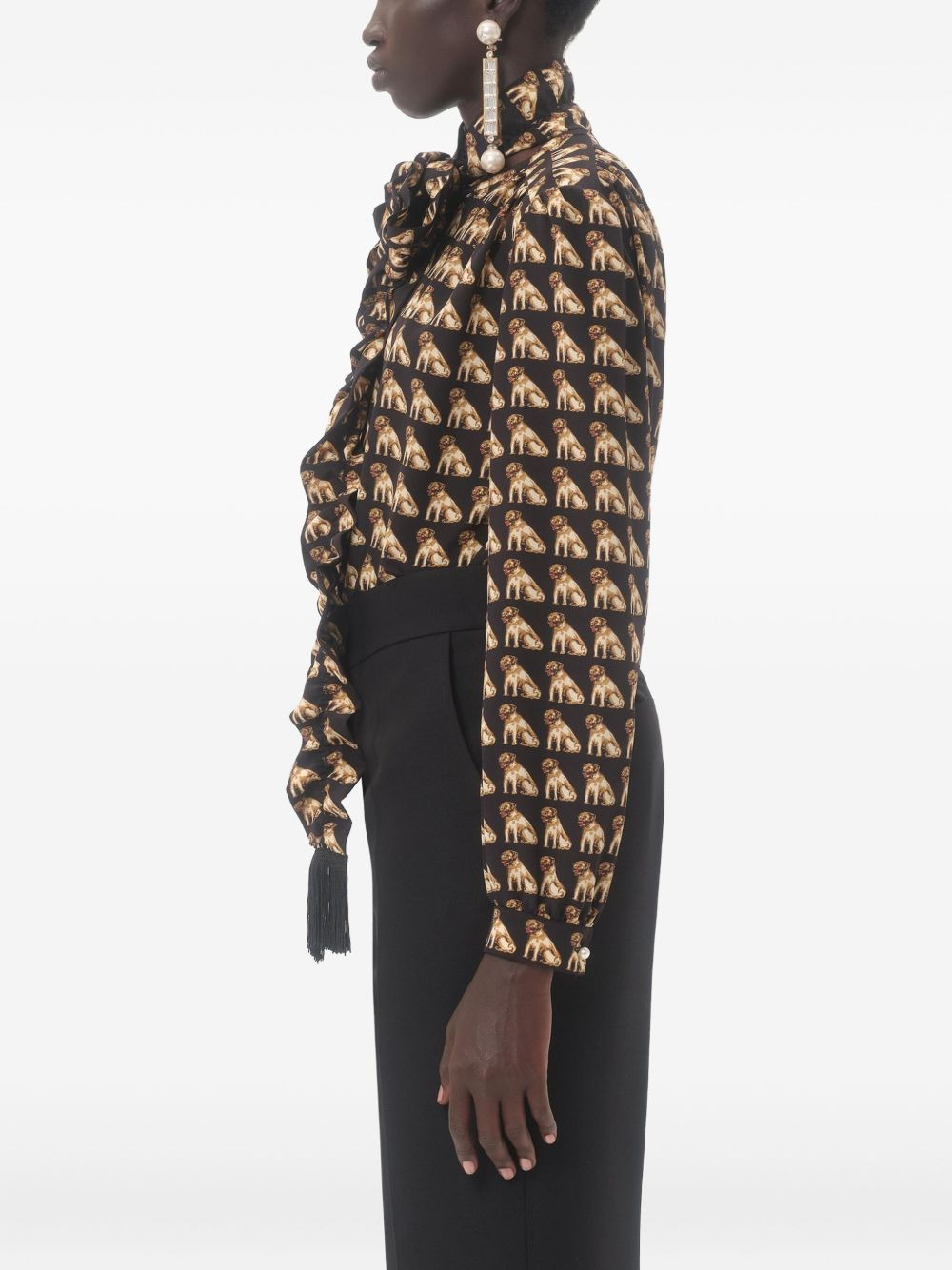 elephant print bow neck blouse - 4