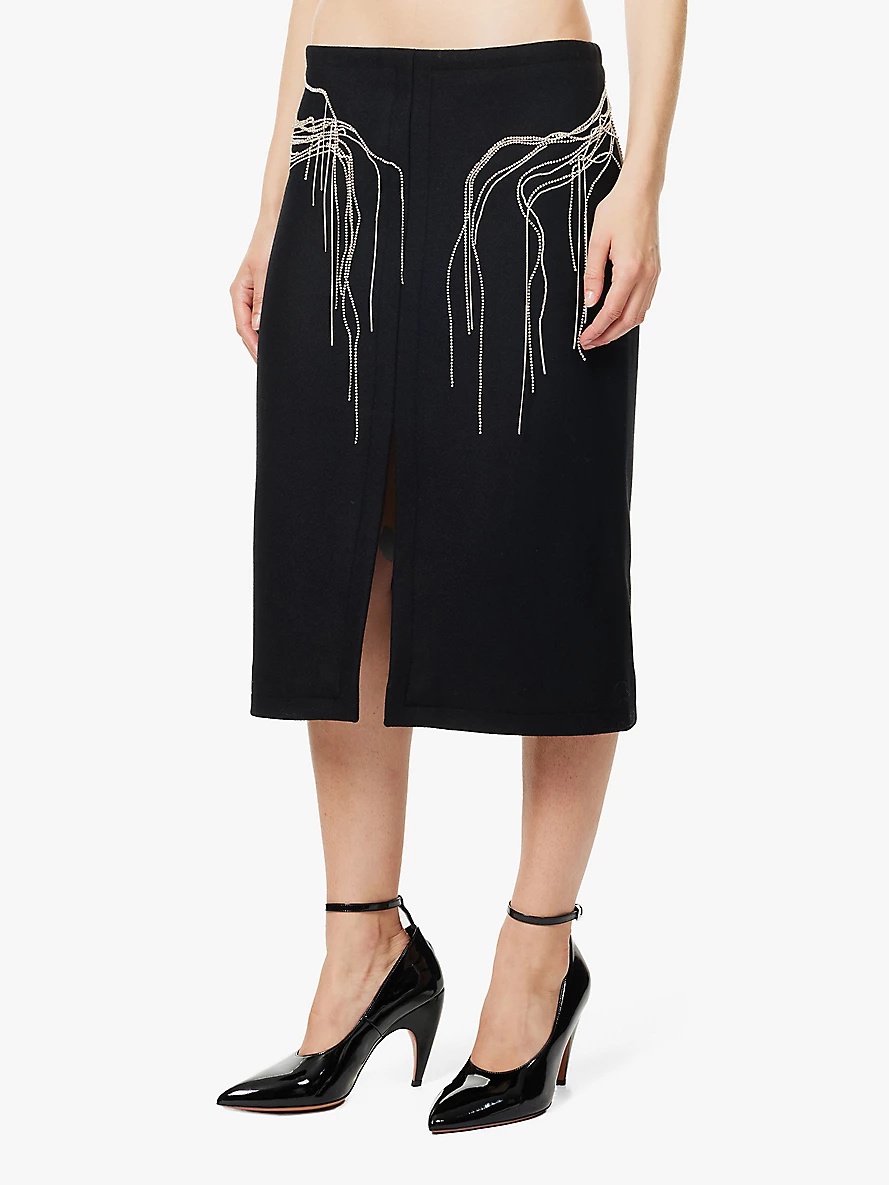 Embellished regular-fit brushed wool-blend midi skirt - 3