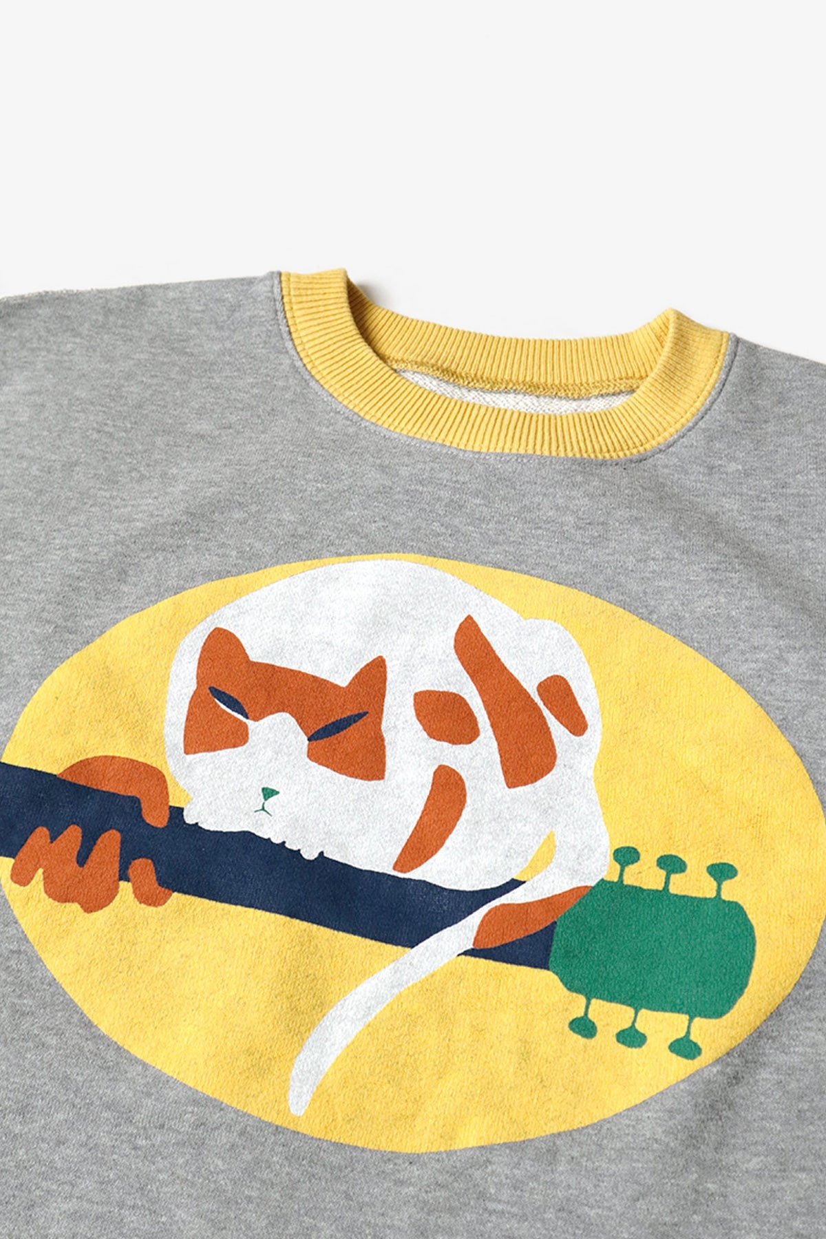 ECO SWT KNIT RINGER T-SHIRT SWT (FAT CAT ON LEGEND LIVE) - GREY/YELLOW - 4