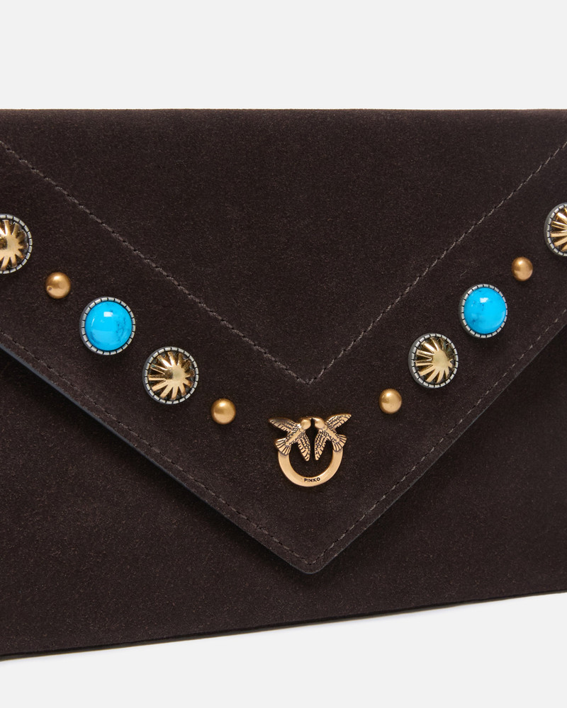 SMALL CLUTCH BAG IN SUEDE WITH STUDS AND SHOULDER STRAP 3