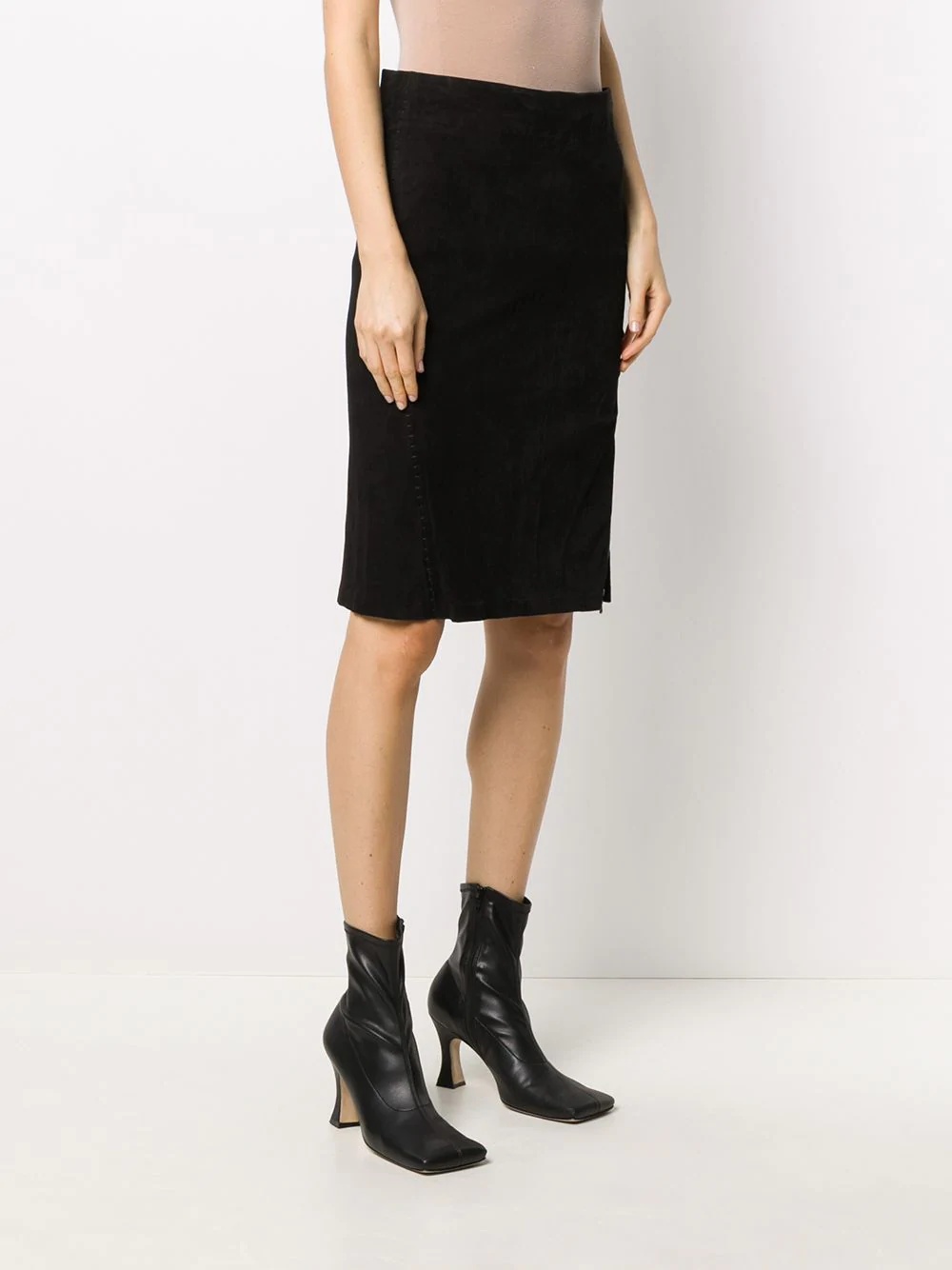 high-rise suede pencil skirt - 3