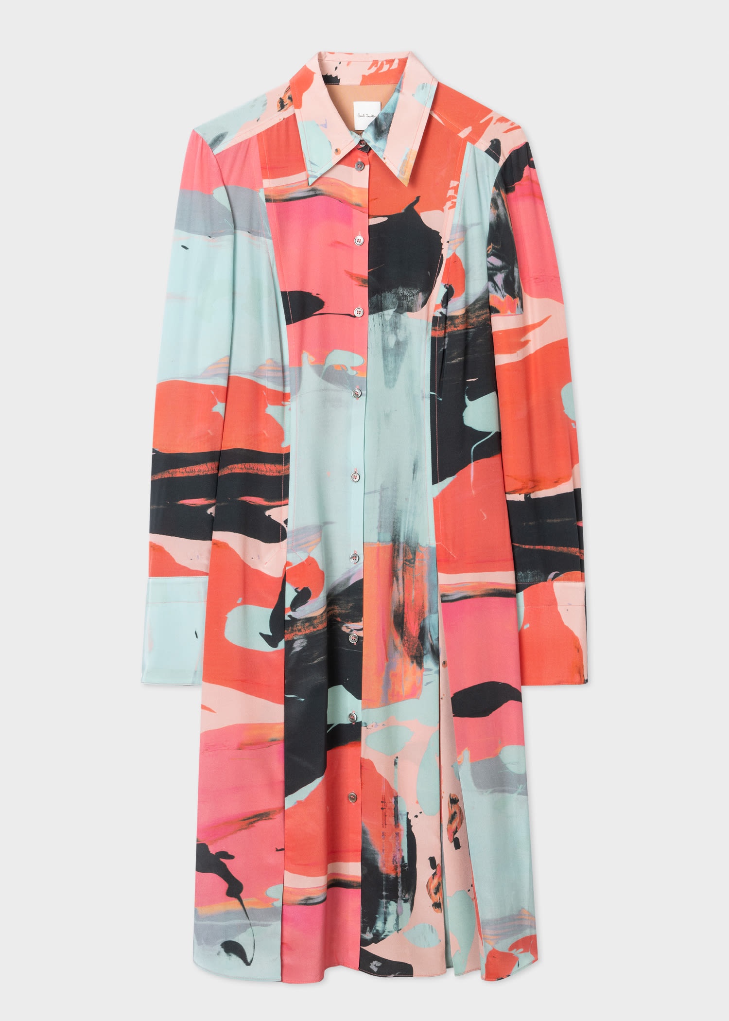 Silk 'Abstract Landscape' Shirt Dress - 1