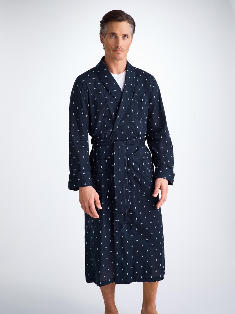 Men's Robe Cotton Batiste Navy Paisley Motif - 3