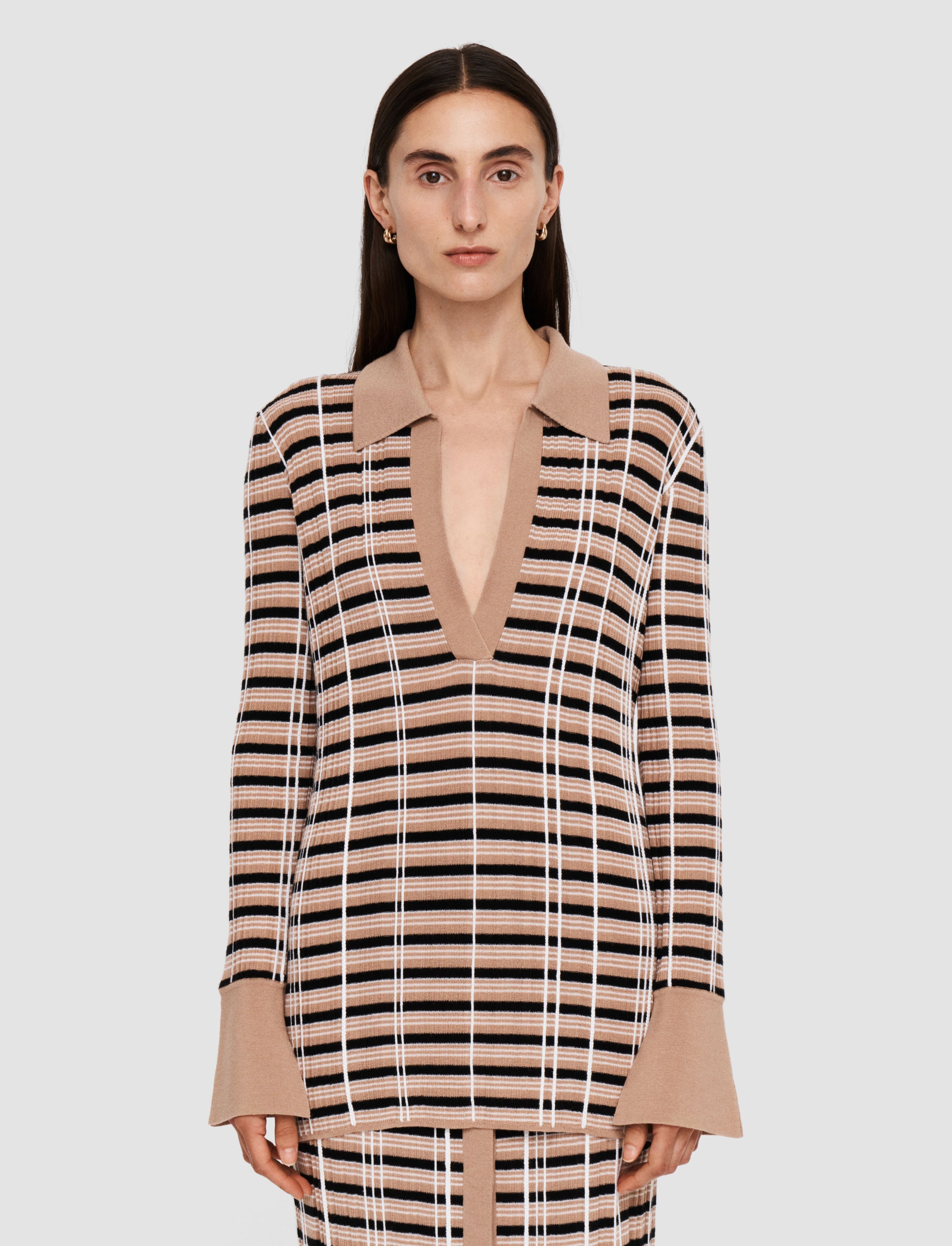 Check Wool & Silk Polo Top - 3