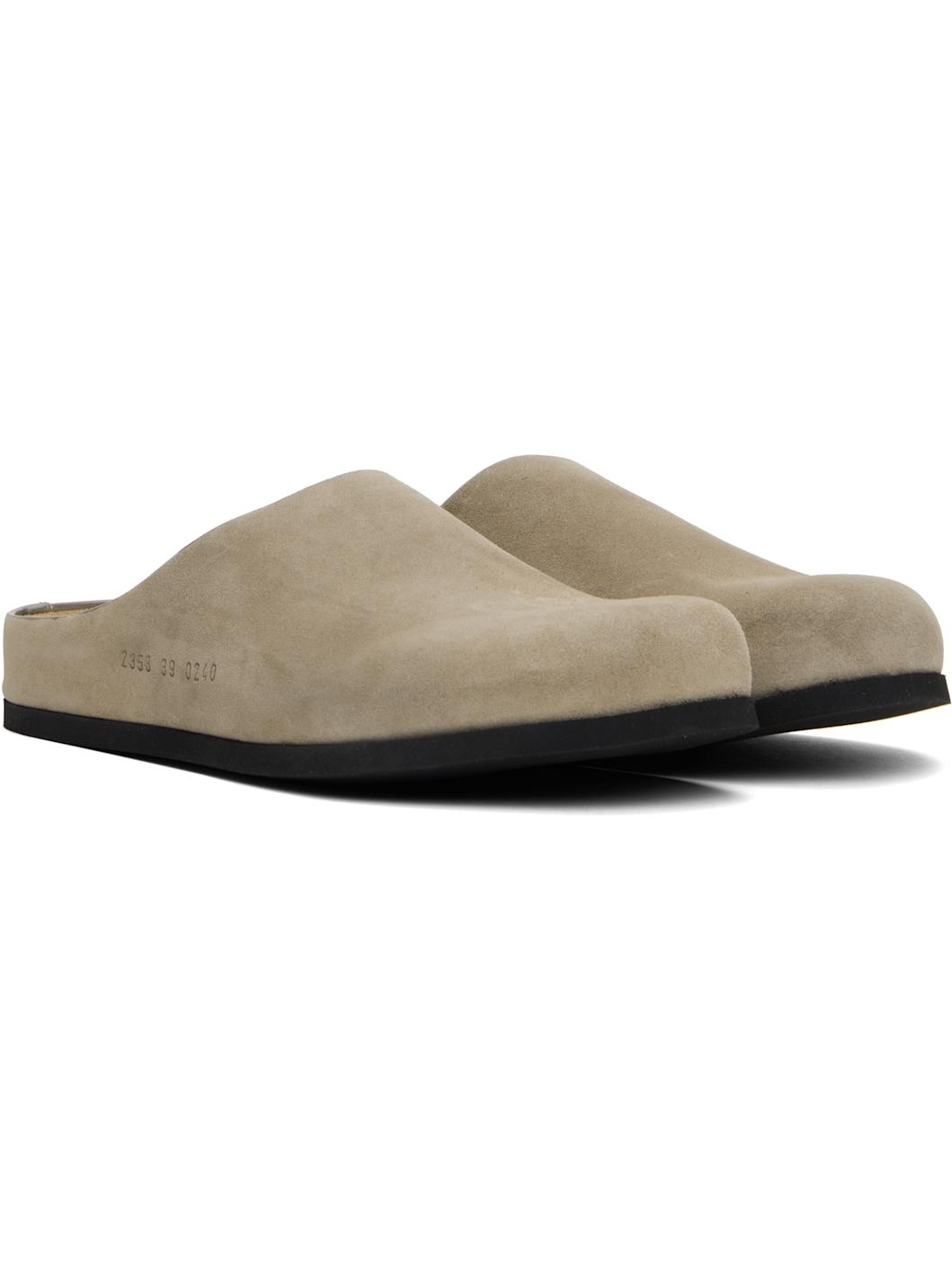 Taupe Suede Clog Loafers - 4