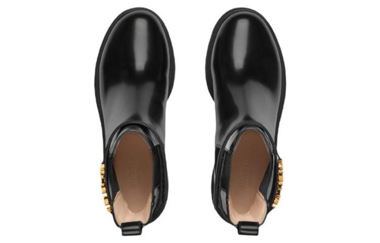 (WMNS) Gucci Mid-Heel Boot With Logo 'Black Leather' 734909-AABK6-1000 - 5