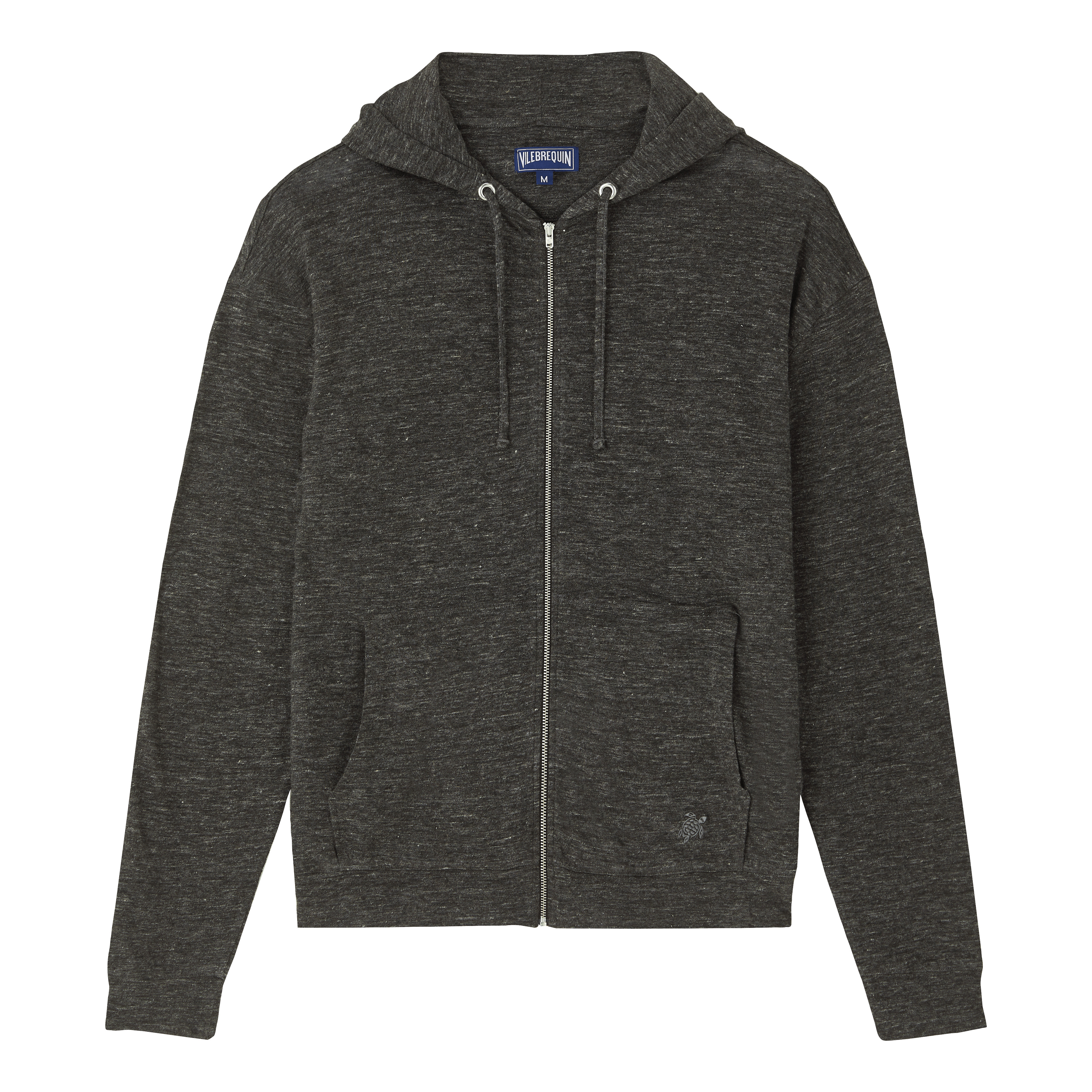 Unisex Linen Full Zip Hooded Sweatshirt Solid - 1