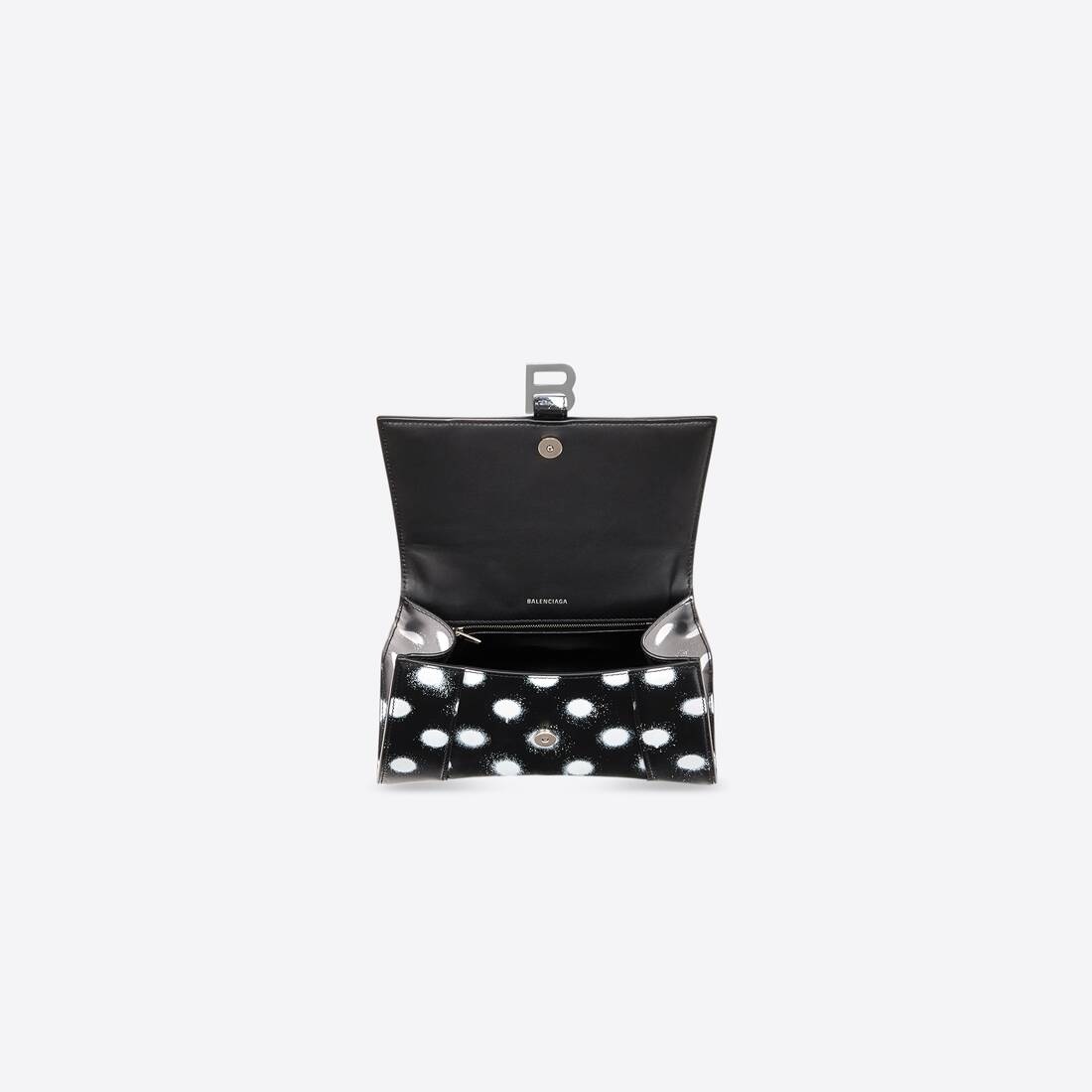 Women's Hourglass Small Handbag Sprayed Polka Dots Printed Box in Black - 5