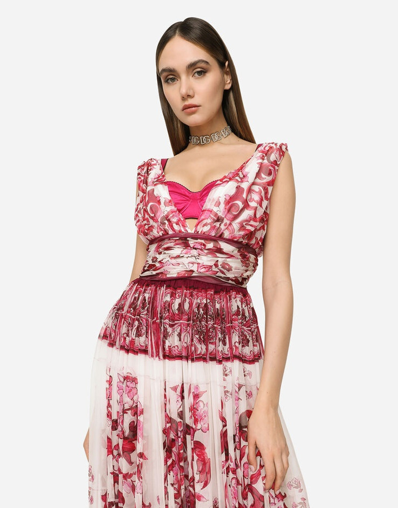 Long Majolica-print chiffon dress 4
