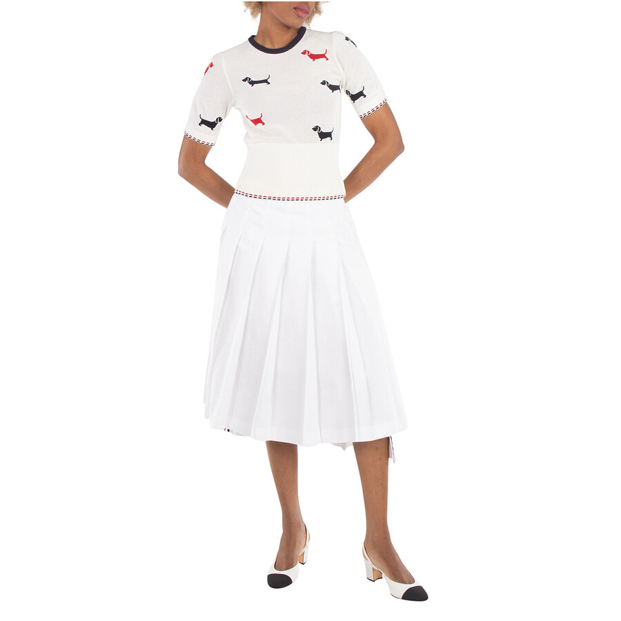 Thom Browne RWB Stripe Dropped Back Pleated Skirt - 4