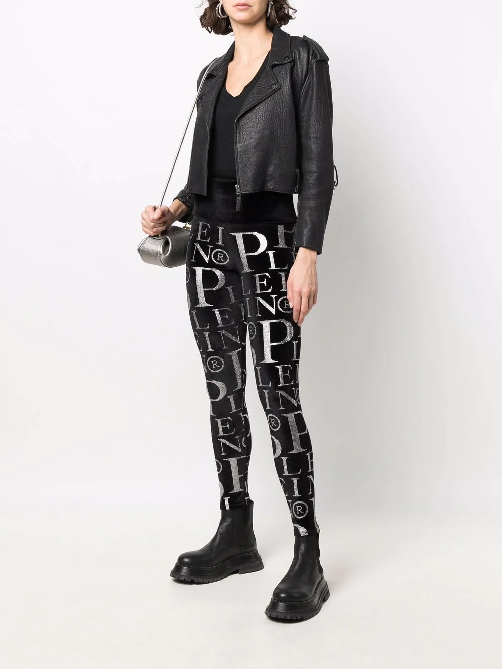 Velvet logo-print high-waisted leggings - 2