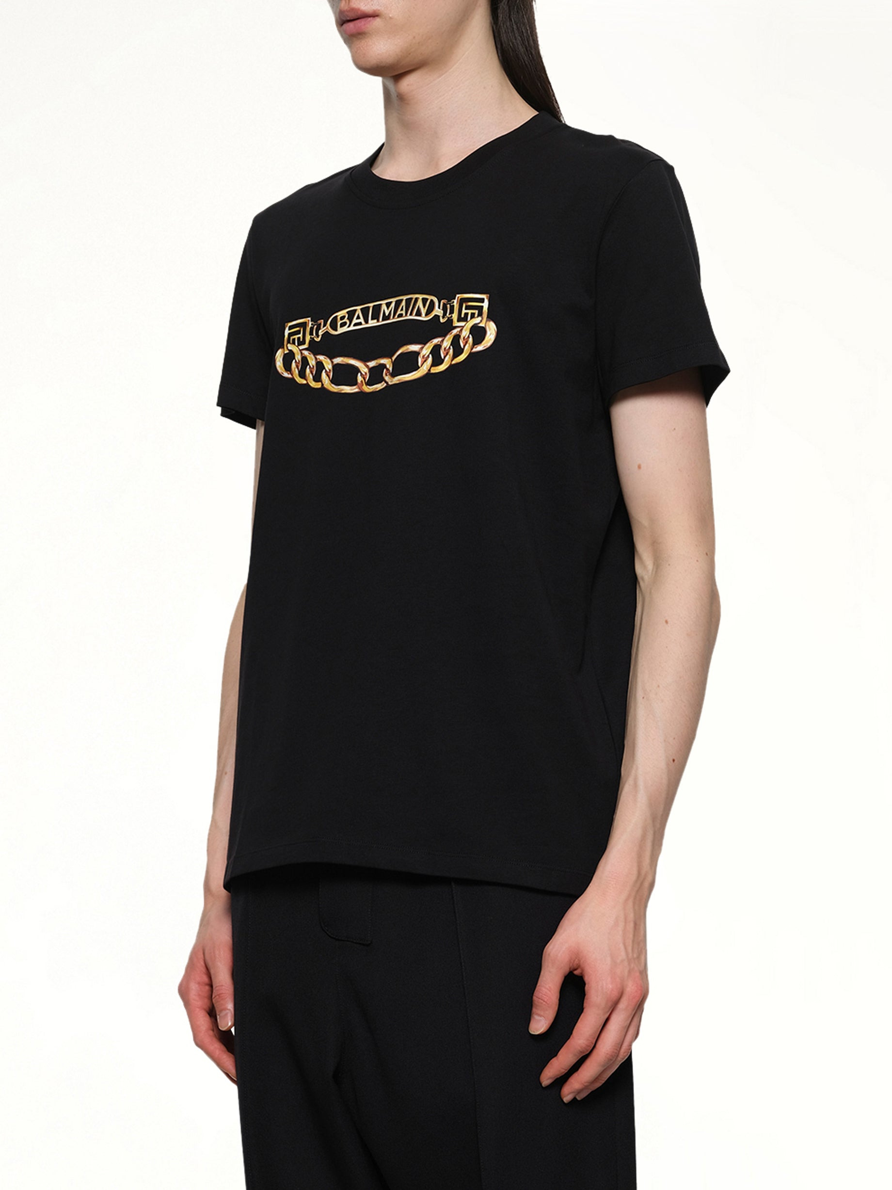 Balmain Chain Logo T-Shirt in Black/Gold - 3
