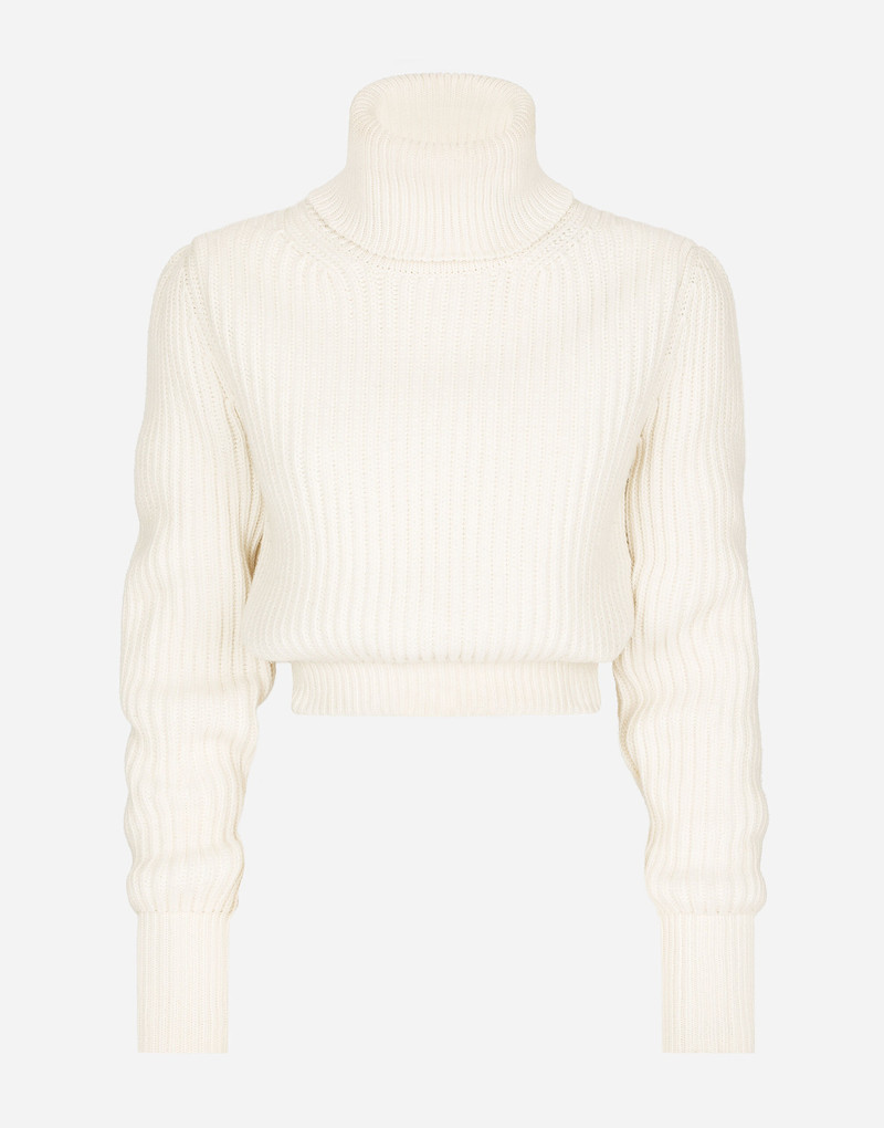 Wool fisherman’s rib turtle-neck sweater with DG logo 1