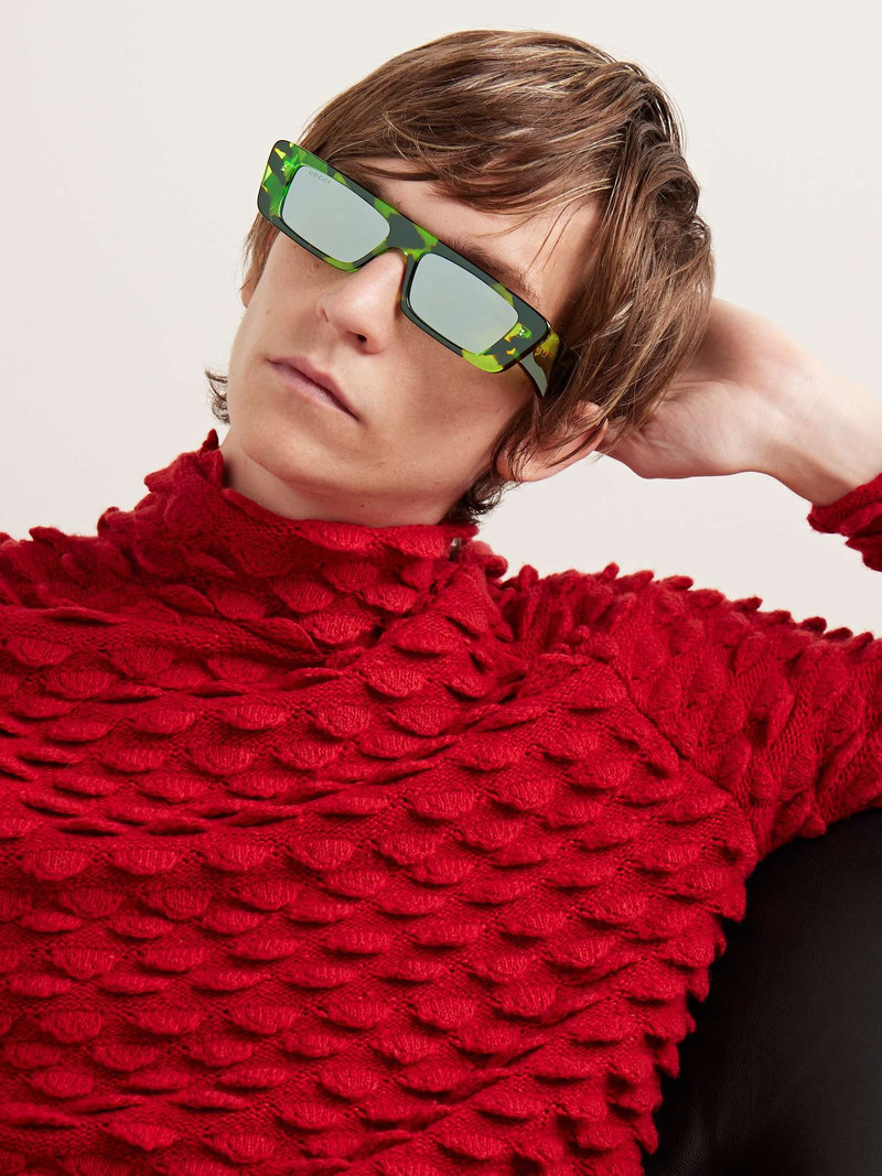 GUCCI Rectangle-Frame Tortoiseshell Recycled-Acetate Sunglasses outlook