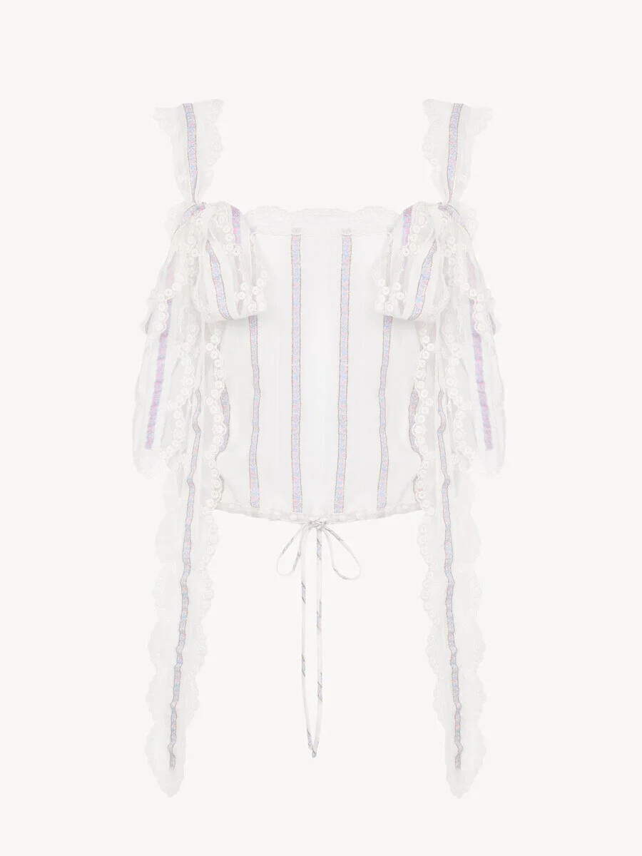 CROPPED TOP IN SILK LUREX JACQUARD & LACE - 1