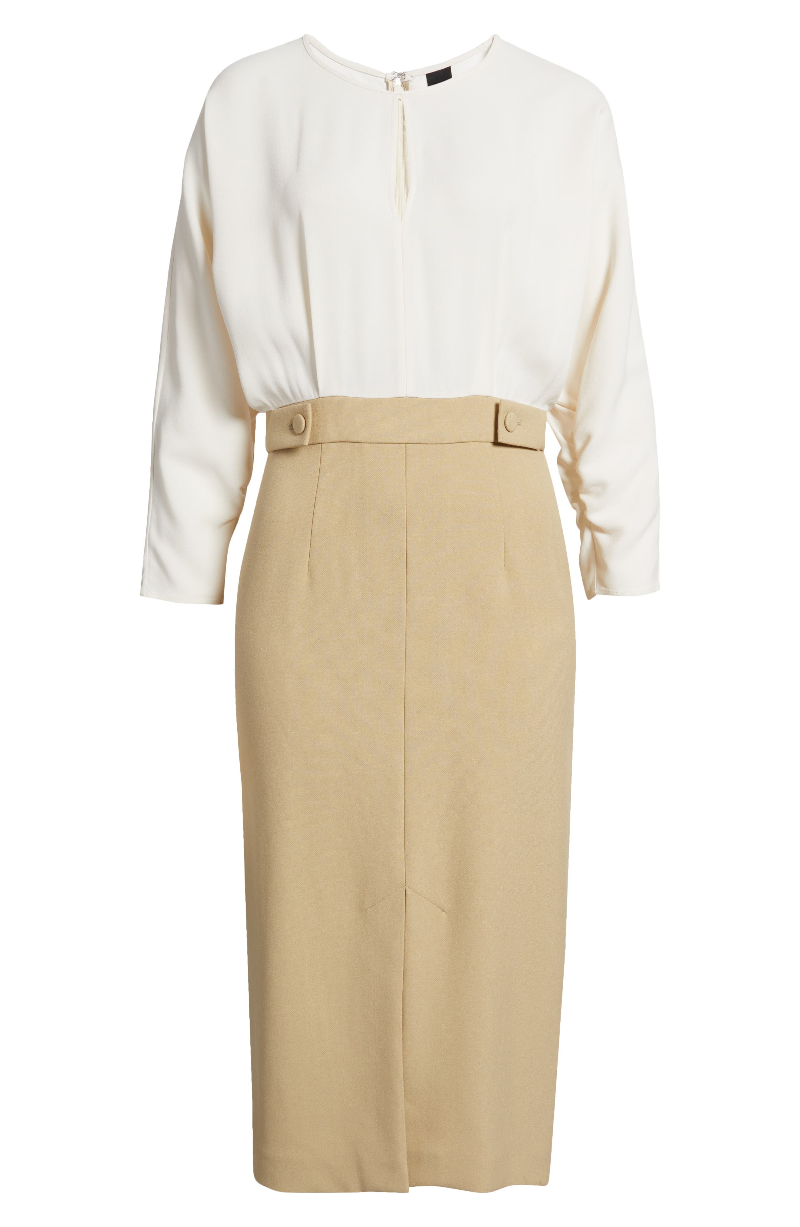 BOSS Ditela Mixed Media Dress in Light Beige Combo at Nordstrom - 5