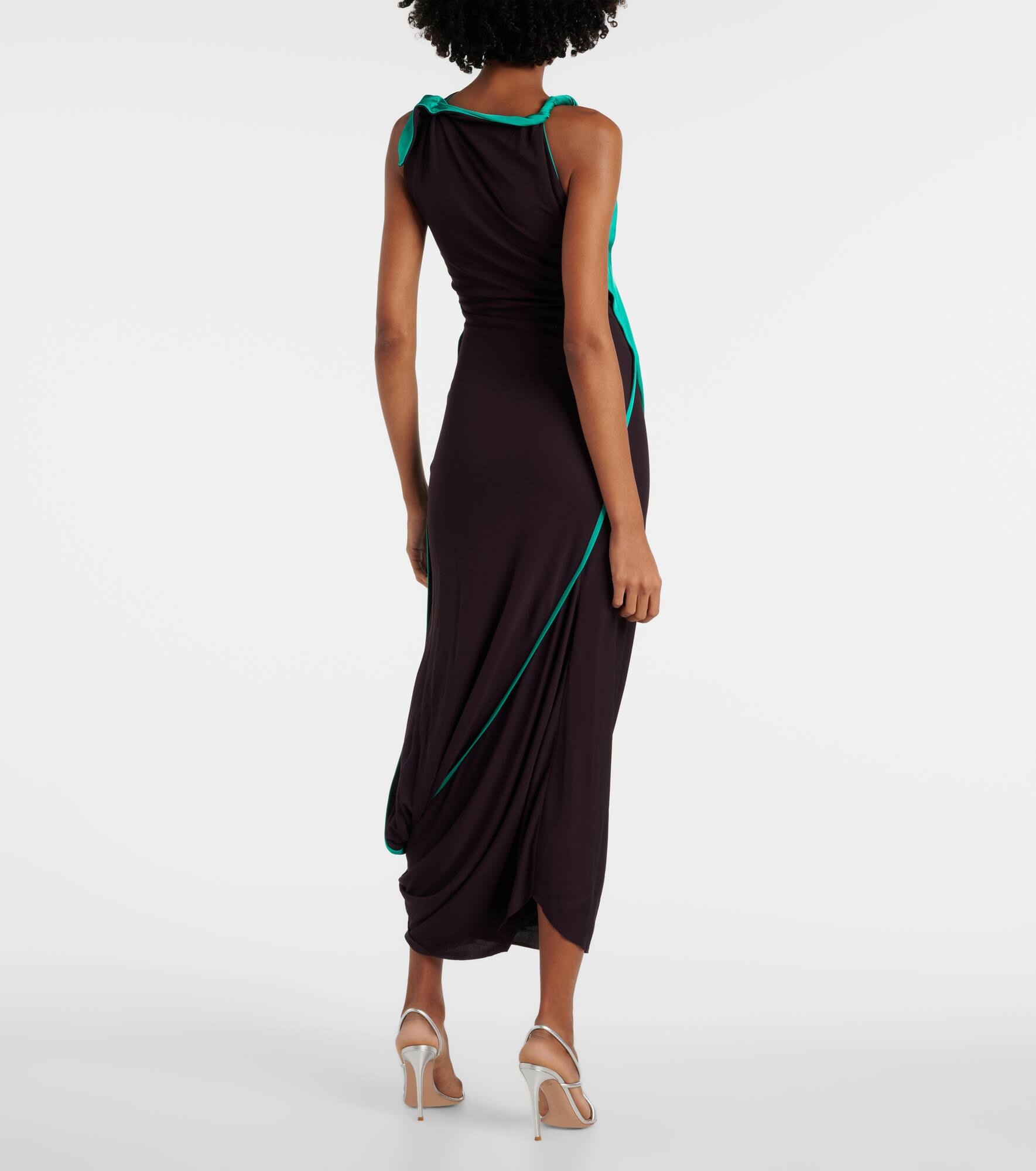 Asymmetric draped jersey midi dress - 3