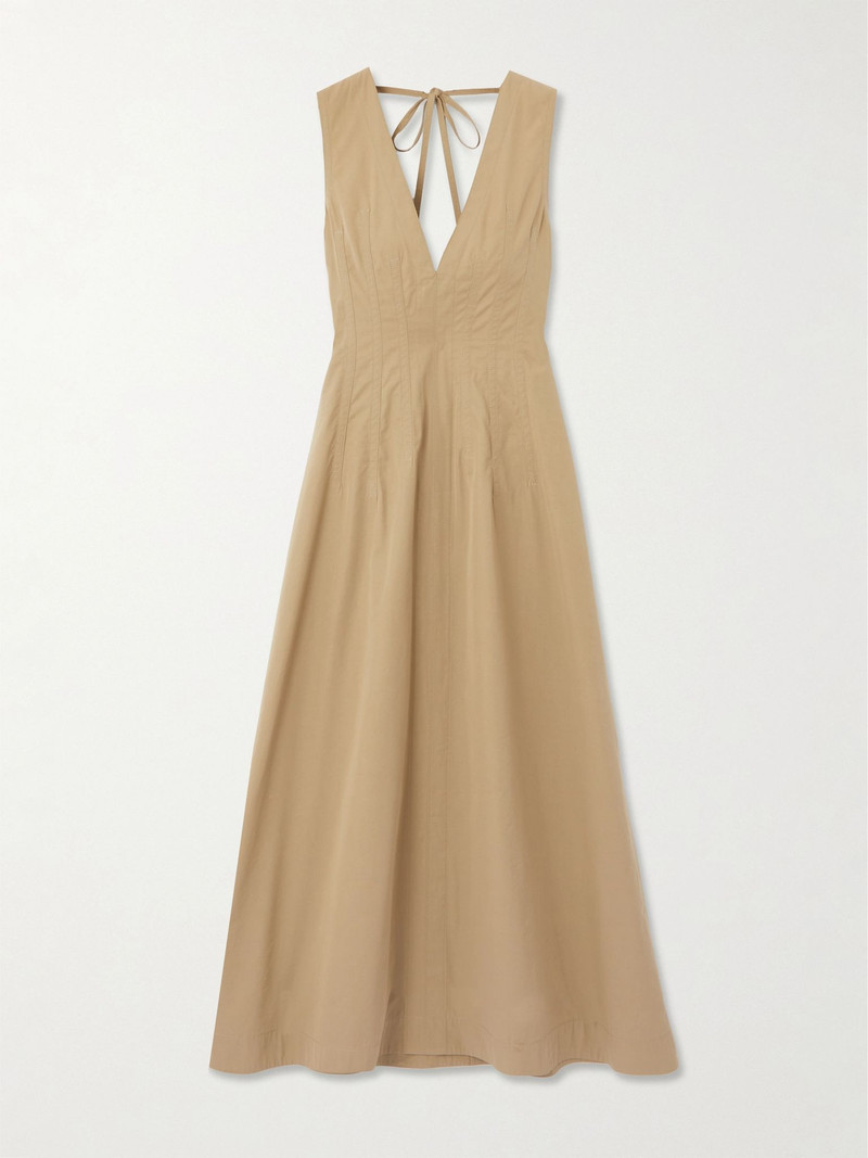 Tie-detailed cotton-blend maxi dress Beige - 1