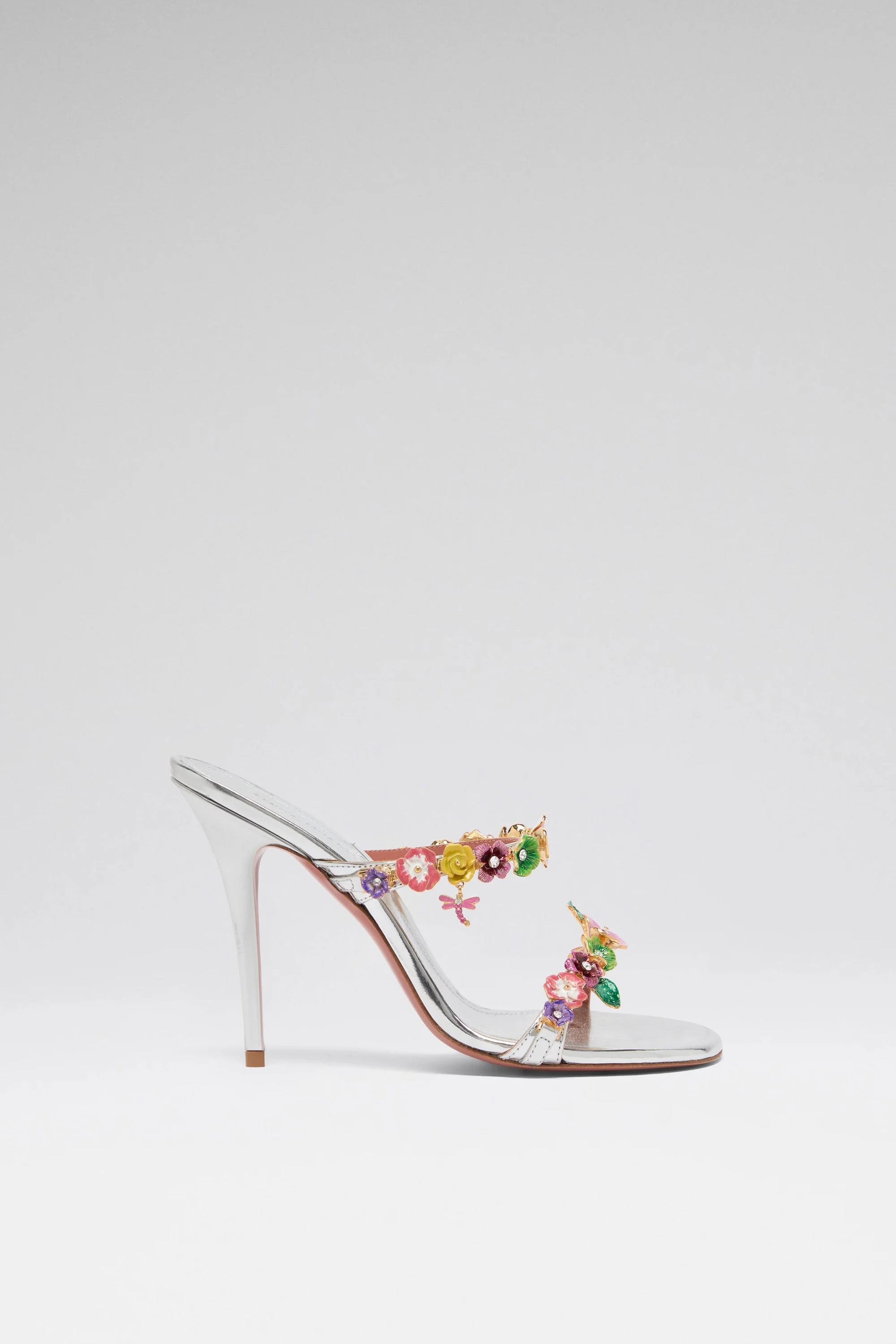 VITTORIA SLIPPER 105 SILVER MIRROR AND MULTICOLOR ENAMEL FLOWERS - 1