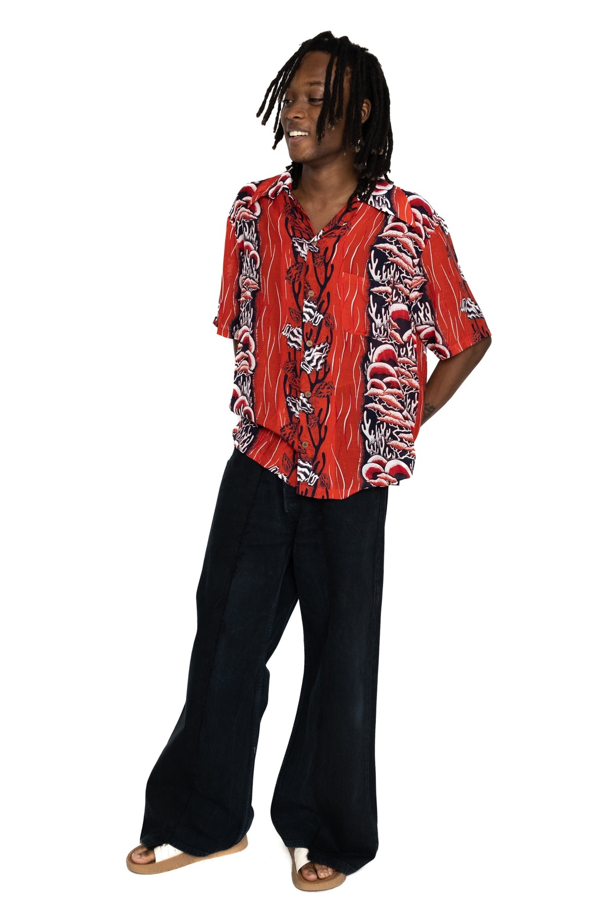 Silk Rayon SOUFFLE & ARROWHEAD WRANGLE Collar Aloha Shirt - Red - 4