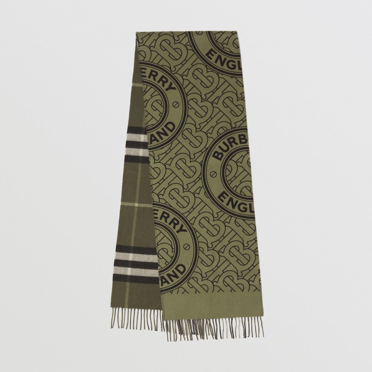 Reversible Check and Monogram Cashmere Scarf - 1