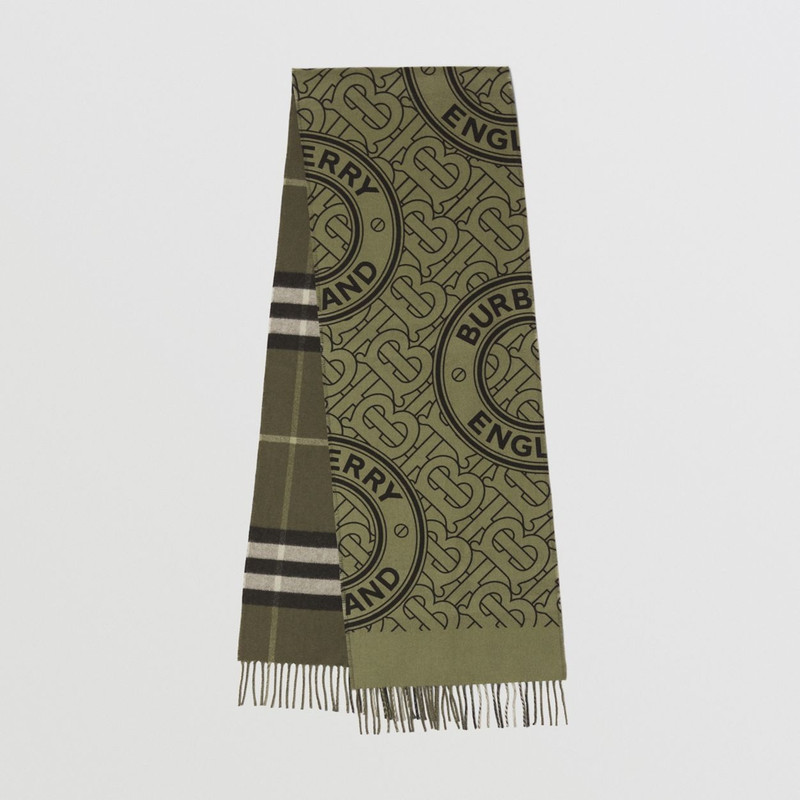 Reversible Check and Monogram Cashmere Scarf 1
