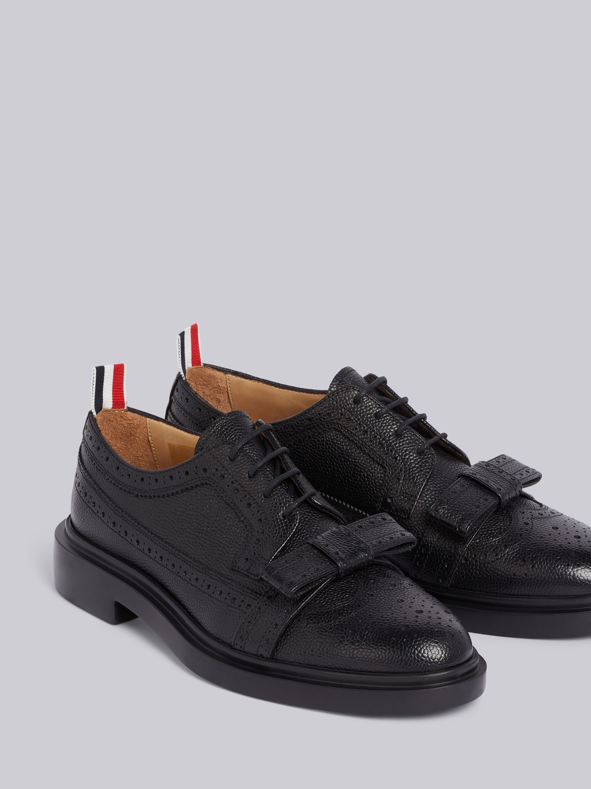 Black Pebbled Bow Detailing Brogue - 2