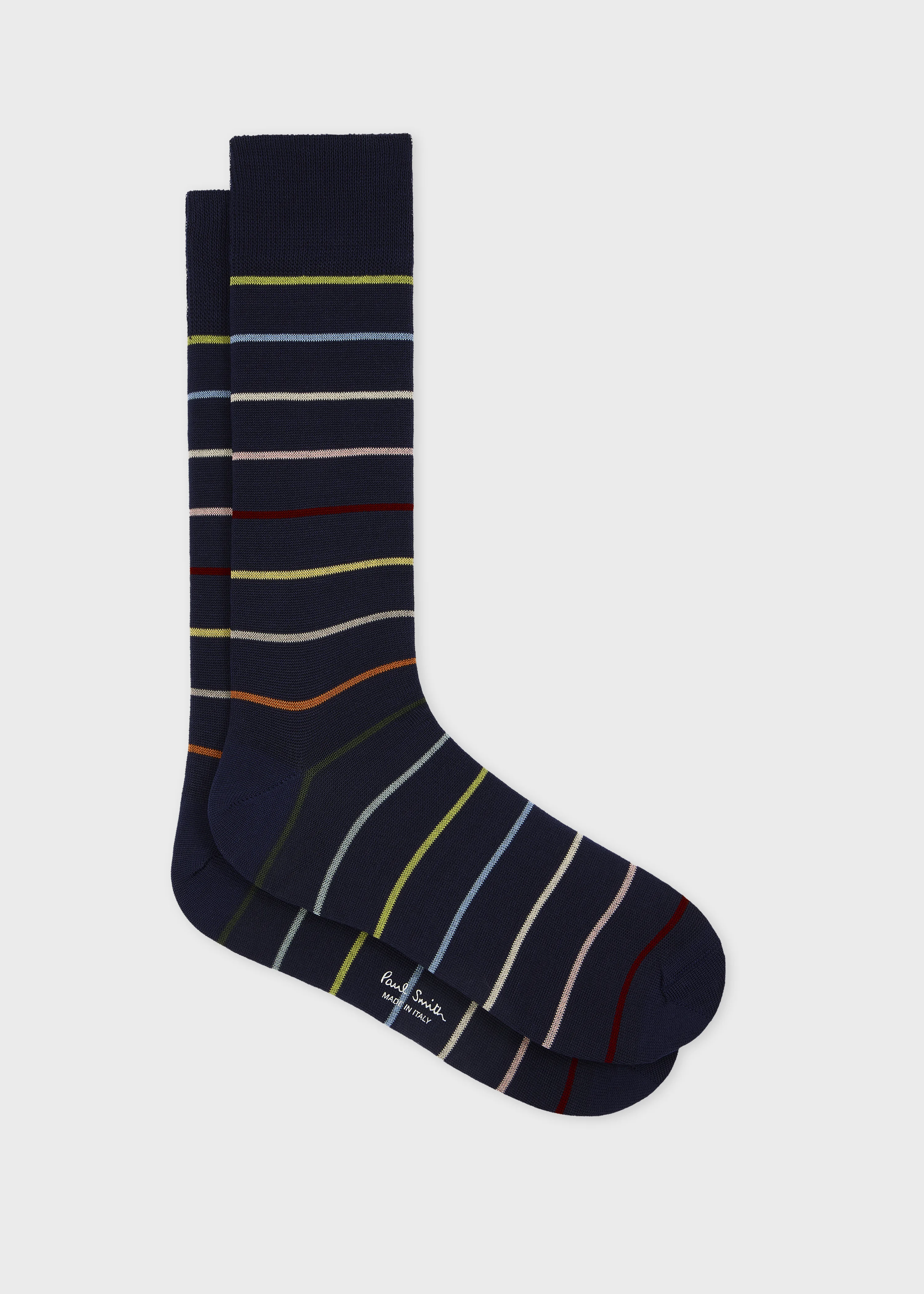 Navy Blue Cotton-Blend Block 'Signature Stripe' Socks - 1