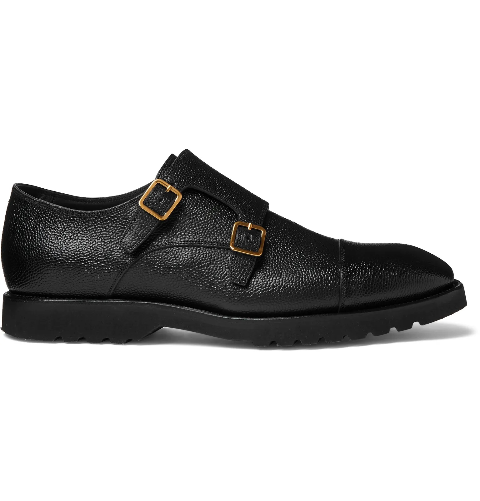 Pebble-Grain Leather Monk-Strap Shoes - 7