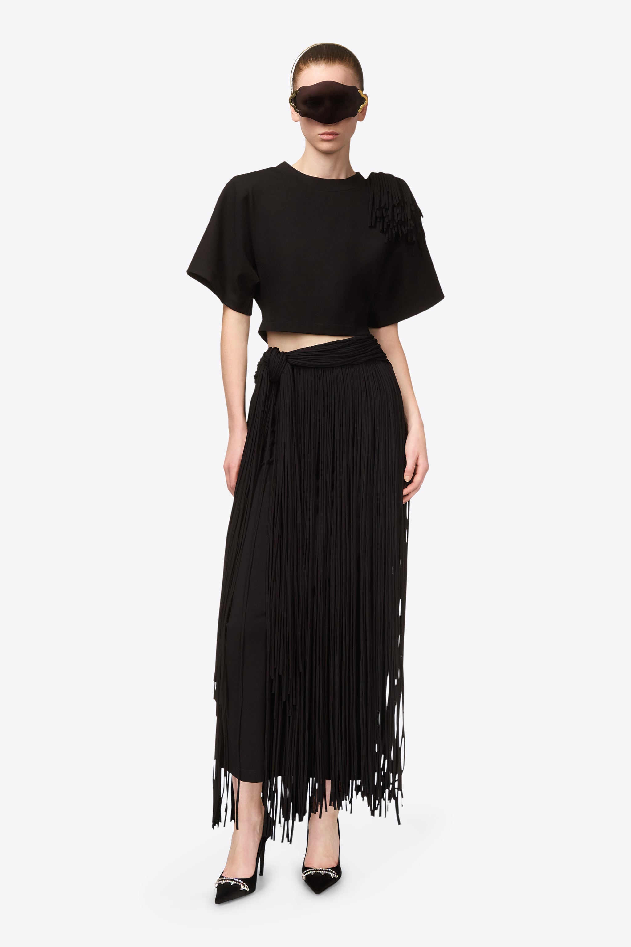 FRINGE BROOCH CROPPED T-SHIRT - 4