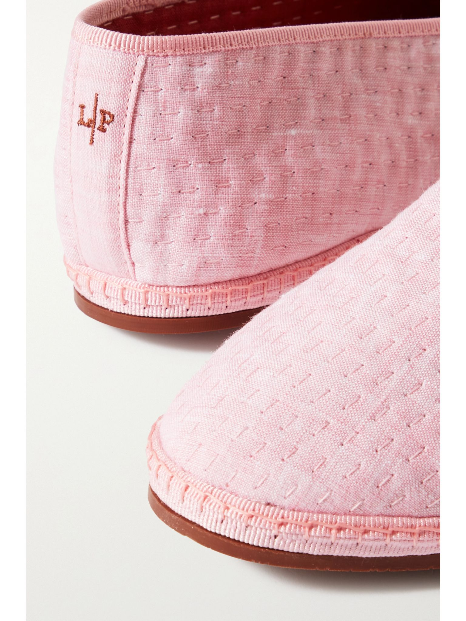 Laguna Furlane grosgrain-trimmed matelassé linen loafers Pink - 4
